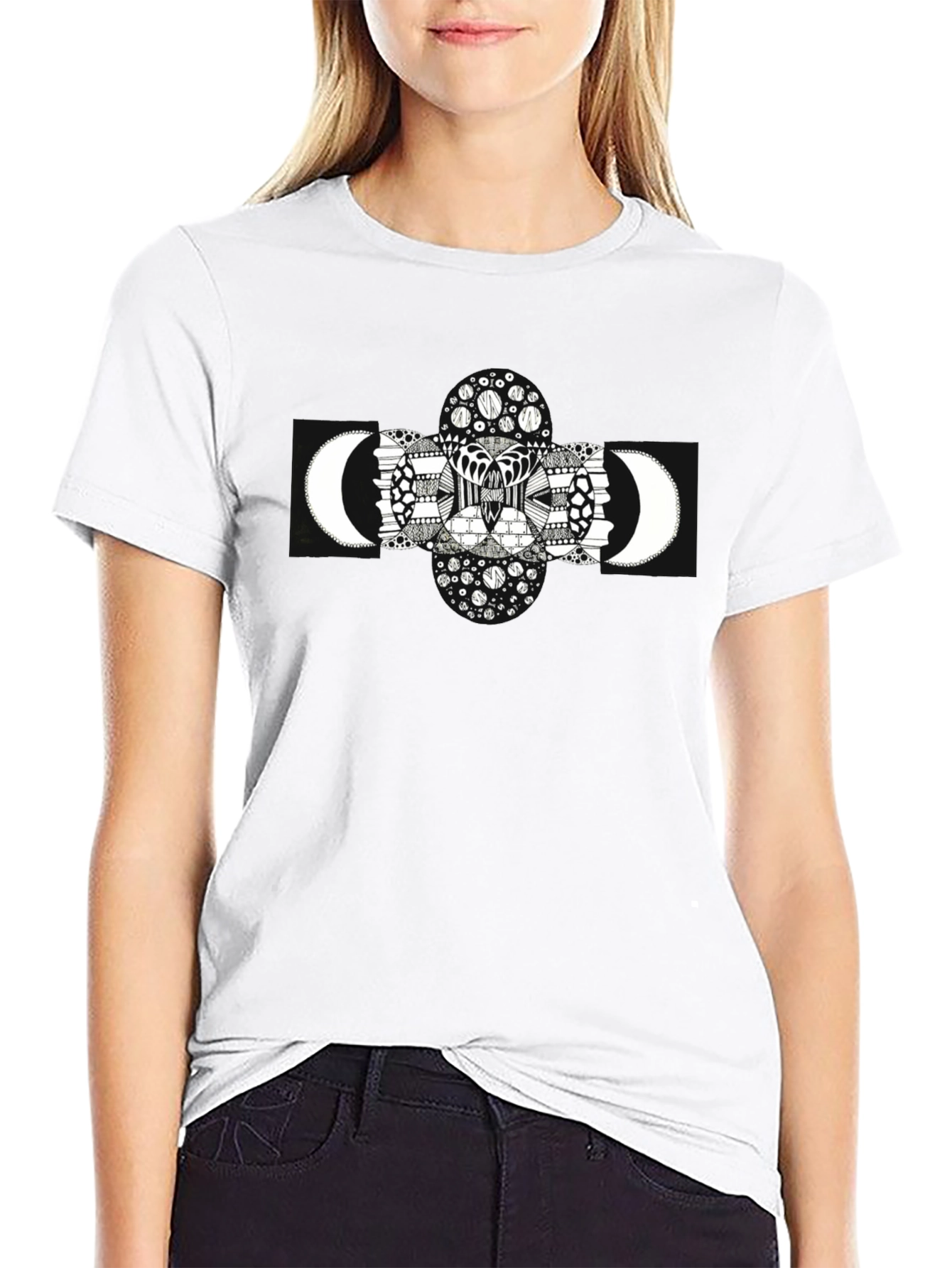 Abstract Moon Print Black T-Shirt