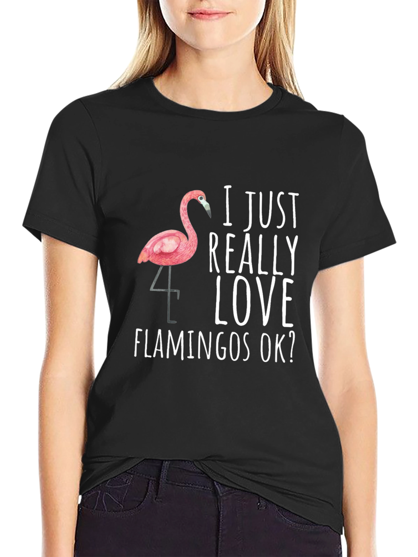 Flamingo Lover Graphic Tee - Black Cotton T-Shirt