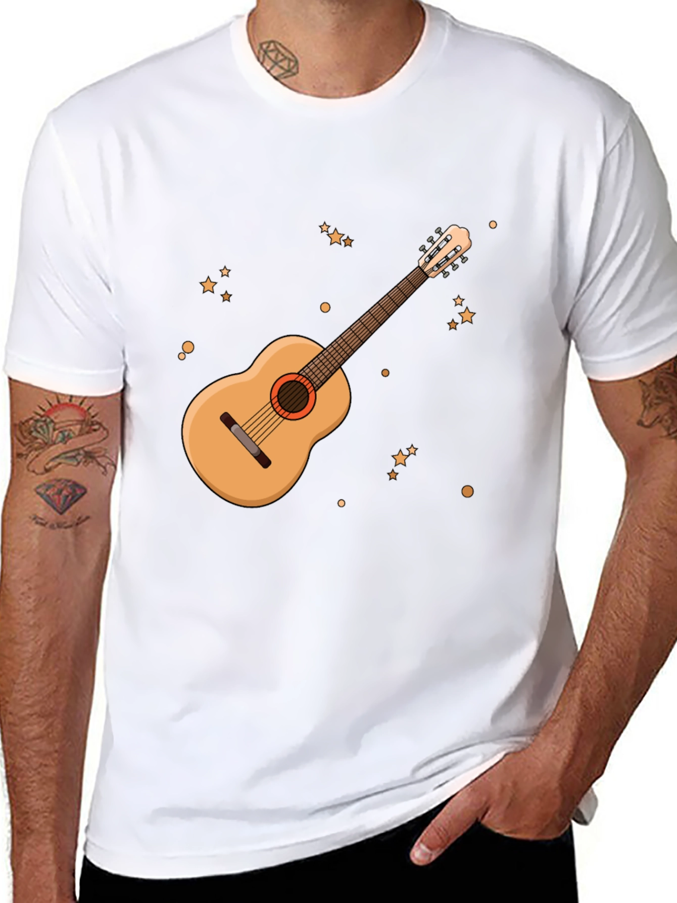 Guitar Graphic Tee - Black Cotton Blend T-Shirt