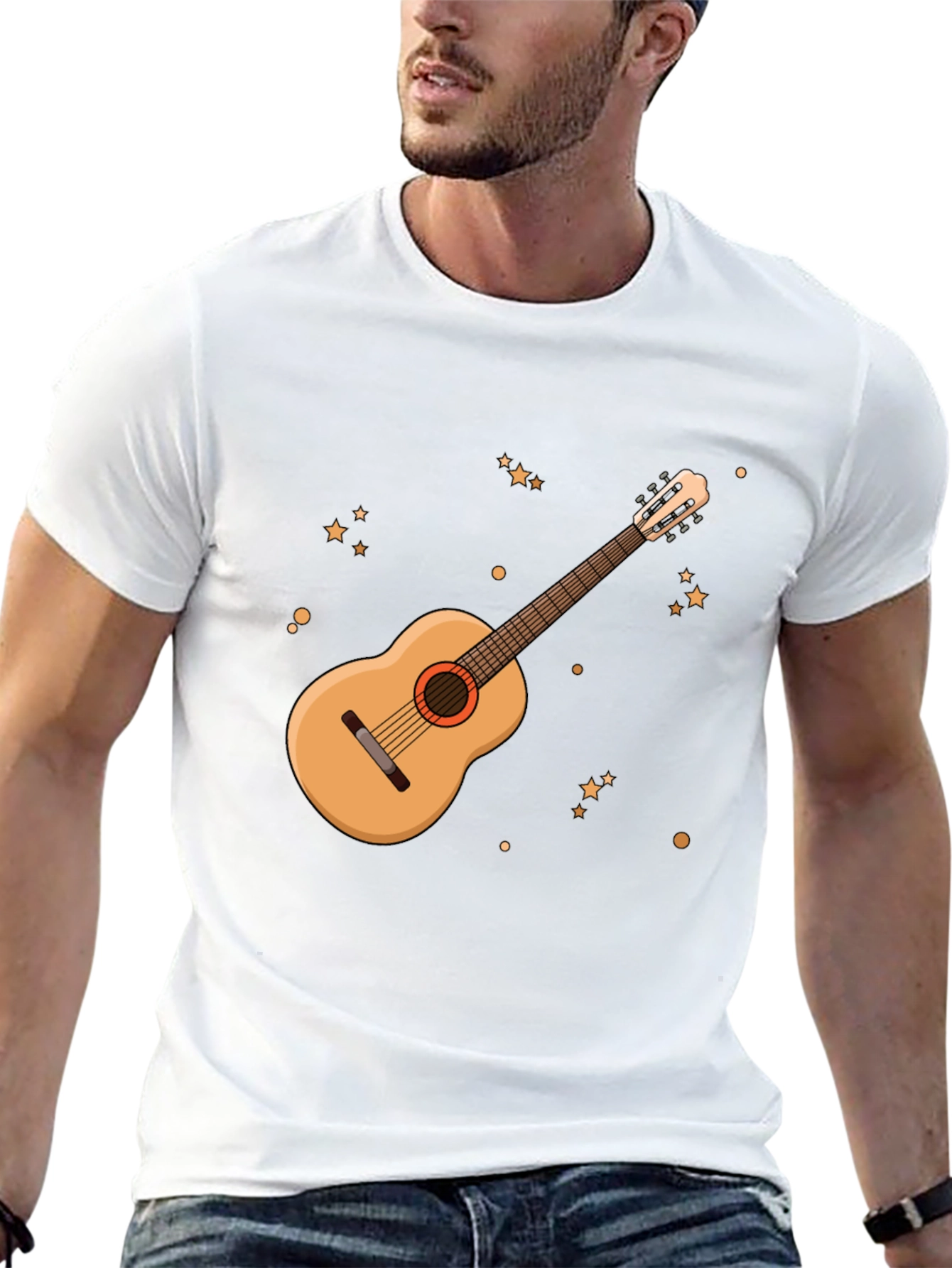 Guitar Graphic Tee - Black Cotton Blend T-Shirt