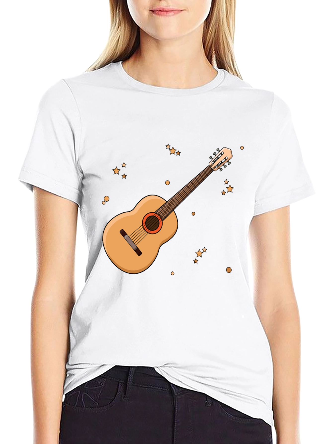 Guitar Graphic Tee - Black Cotton Blend T-Shirt