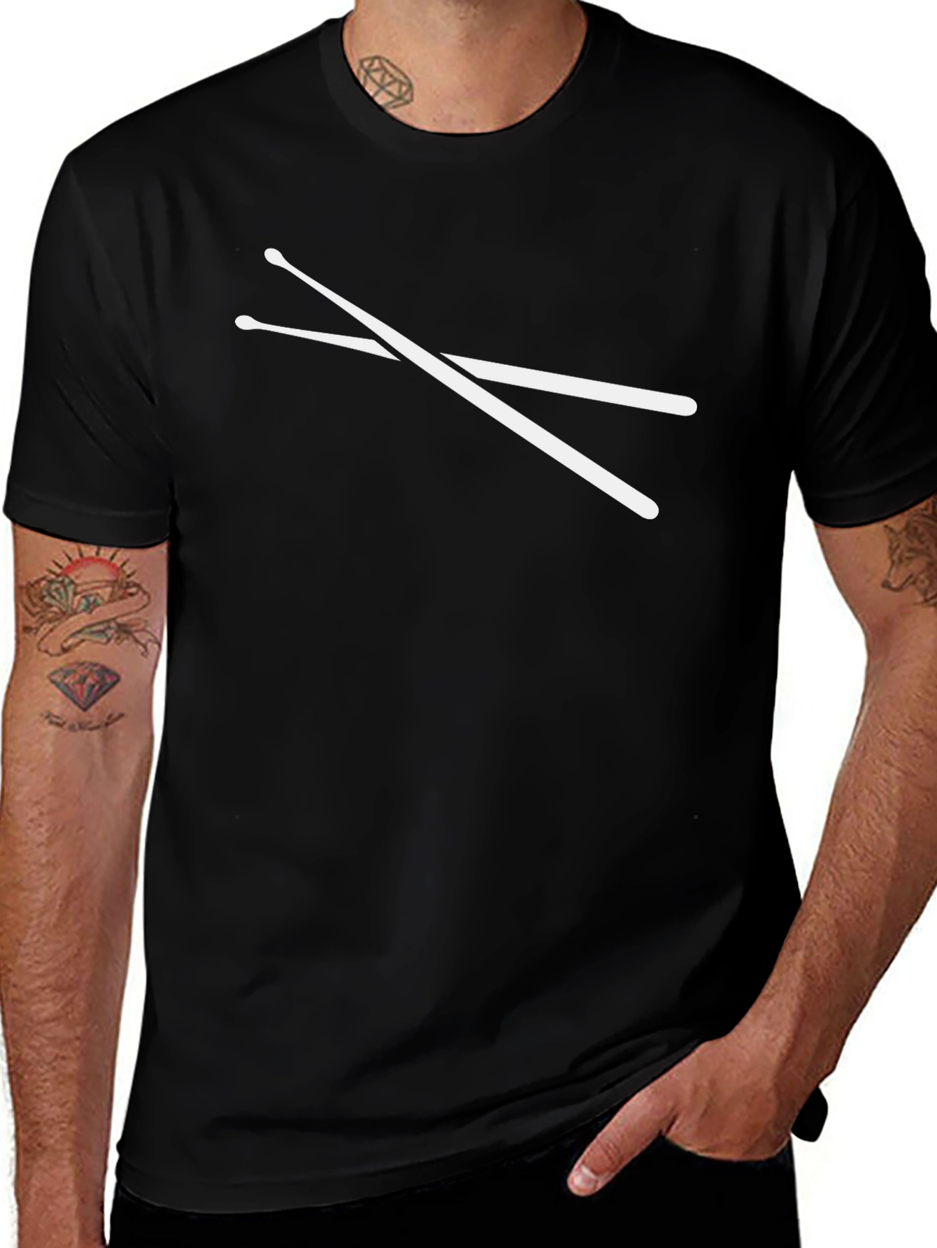 Drummers Tee: Crossed Drumsticks Black Cotton T-Shirt