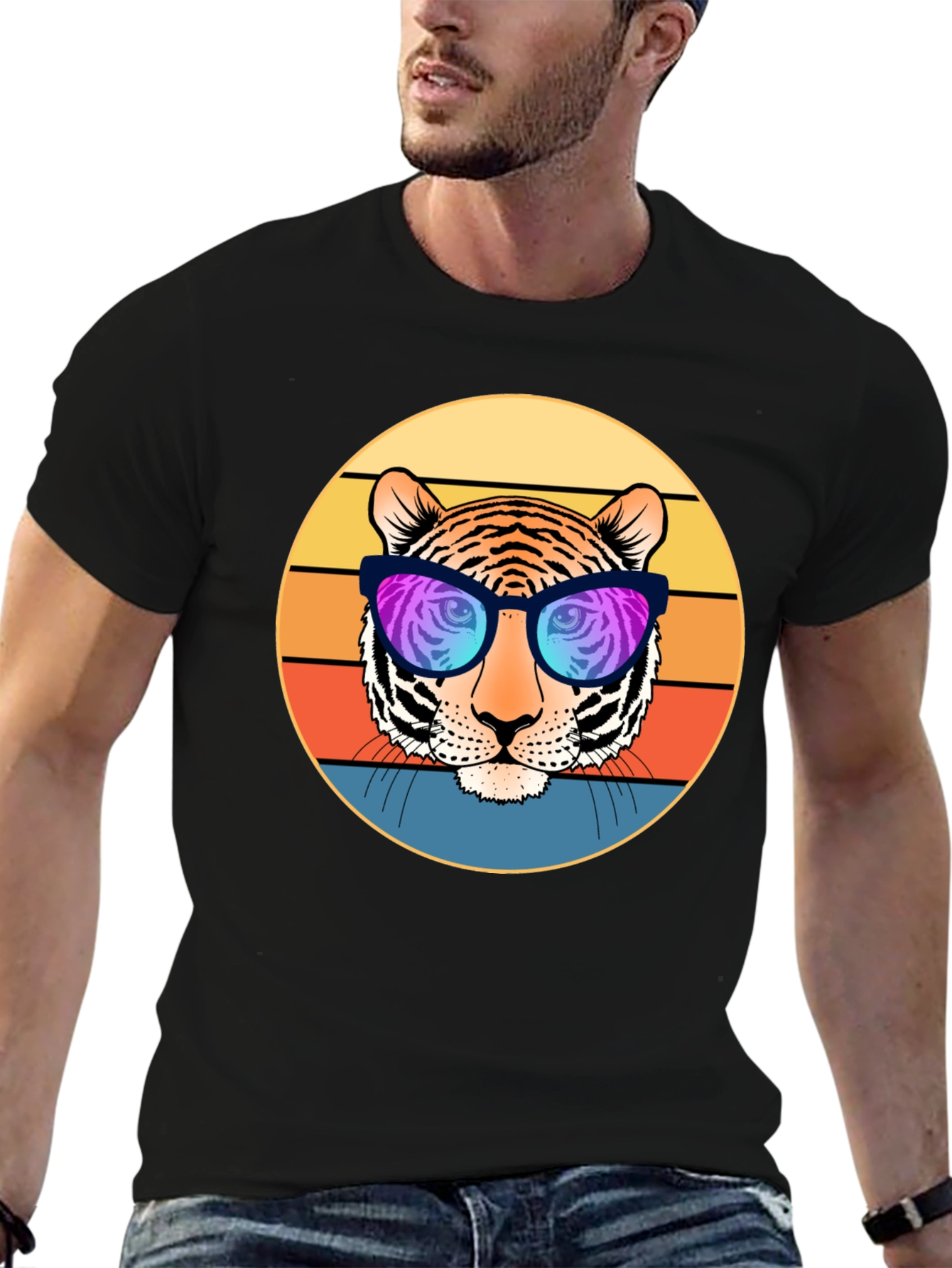 Cool Tiger Retro Sunset Graphic T-Shirt