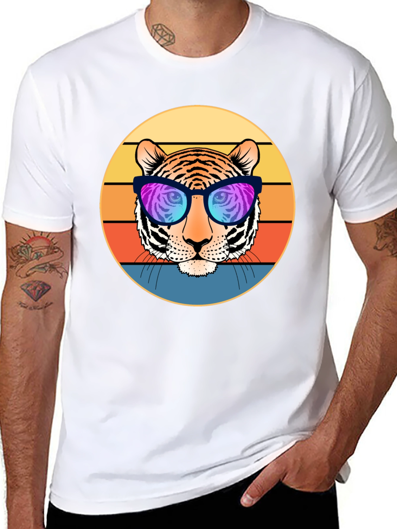 Cool Tiger Retro Sunset Graphic T-Shirt