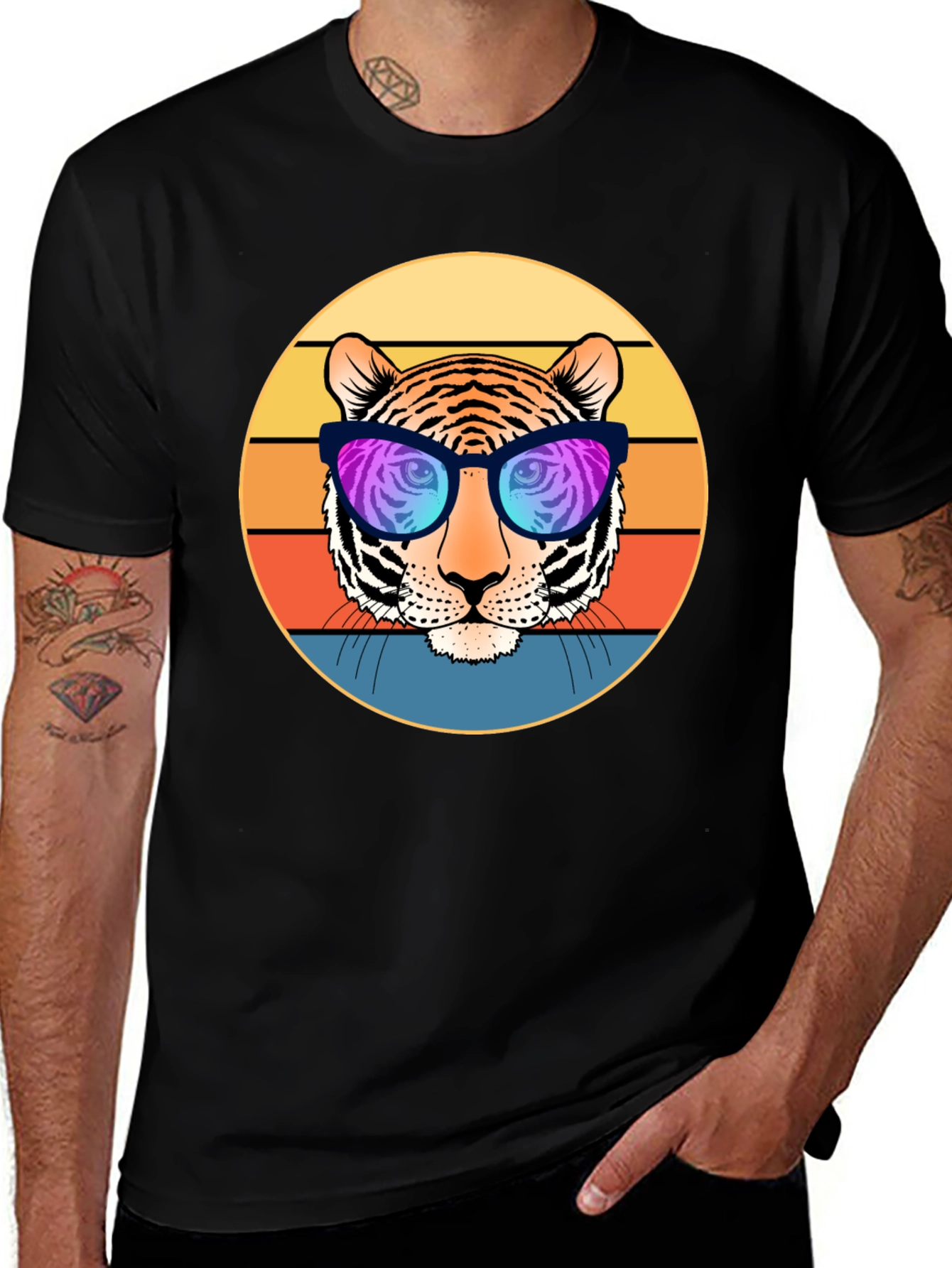 Cool Tiger Retro Sunset Graphic T-Shirt