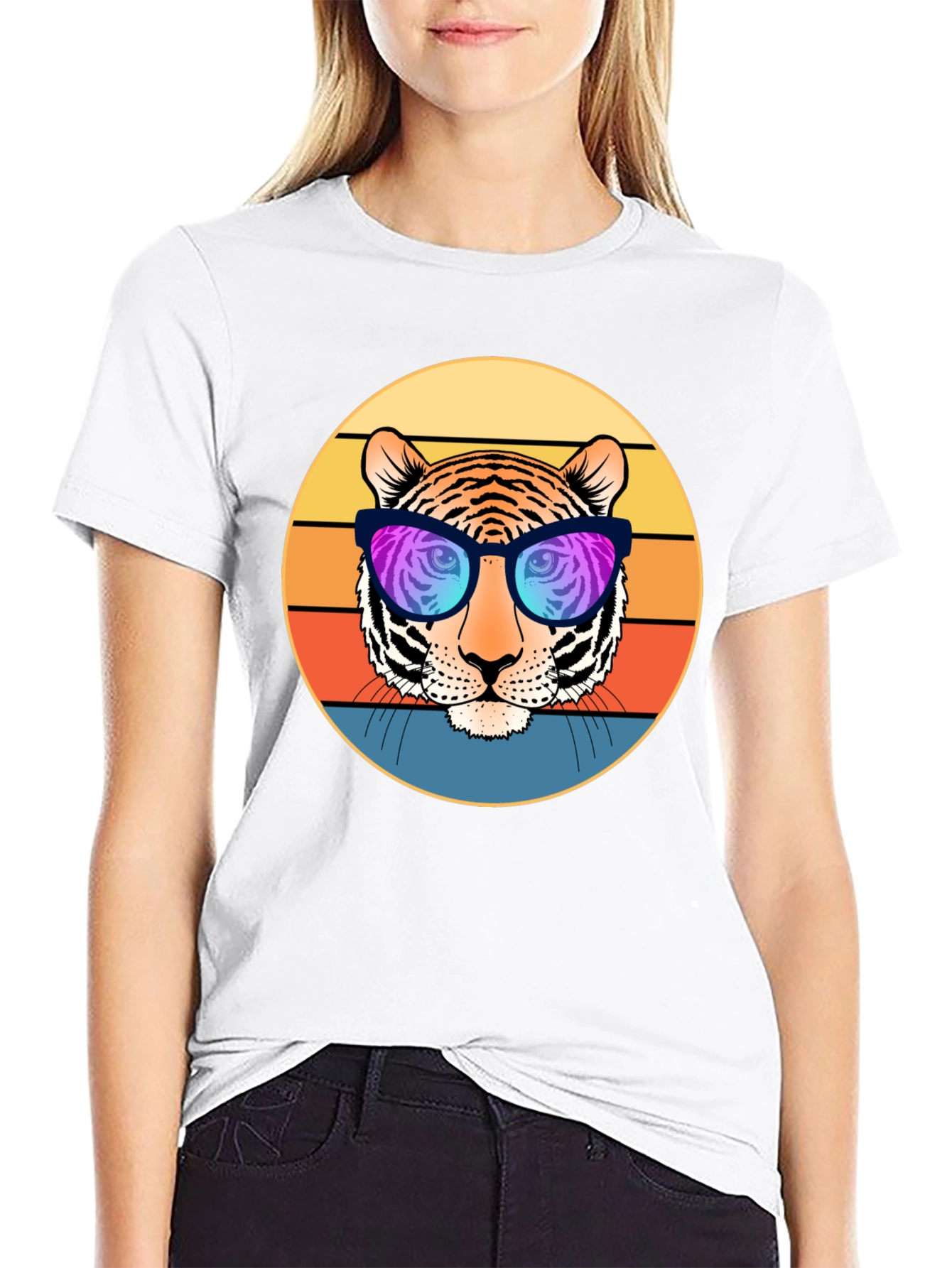 Cool Tiger Retro Sunset Graphic T-Shirt