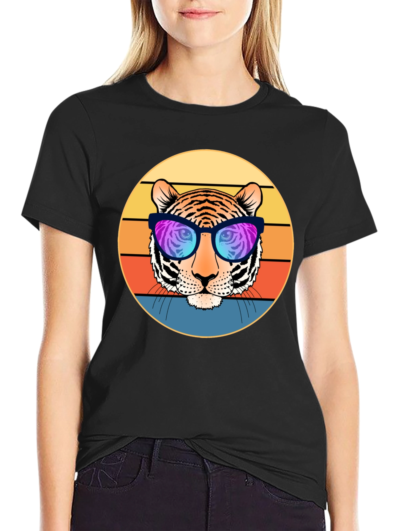 Cool Tiger Retro Sunset Graphic T-Shirt