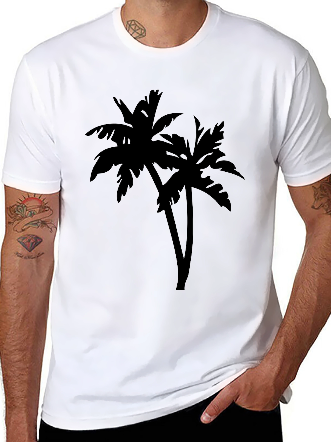 Tropical Palm Tree Silhouette Graphic Tee - Black