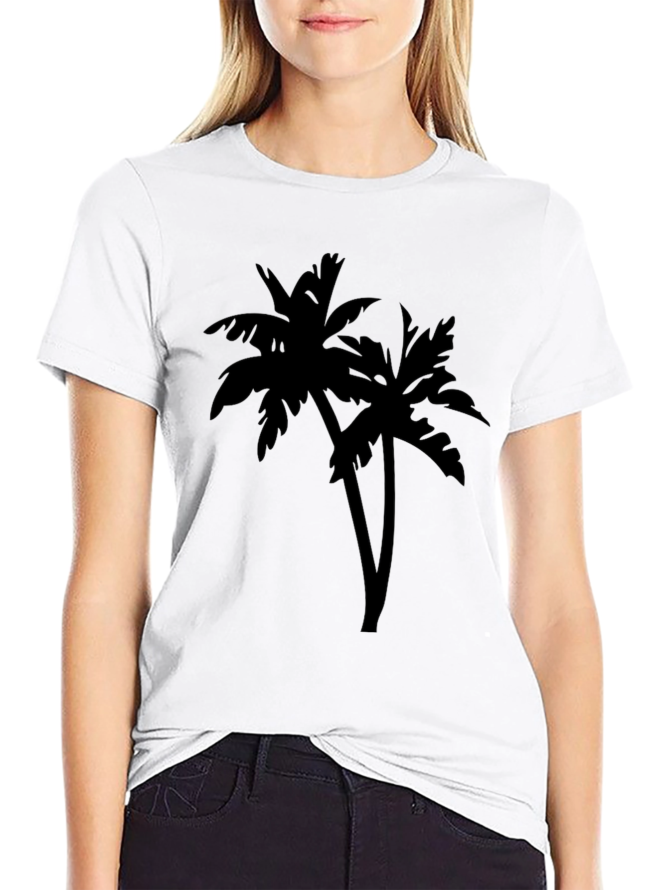 Tropical Palm Tree Silhouette Graphic Tee - Black