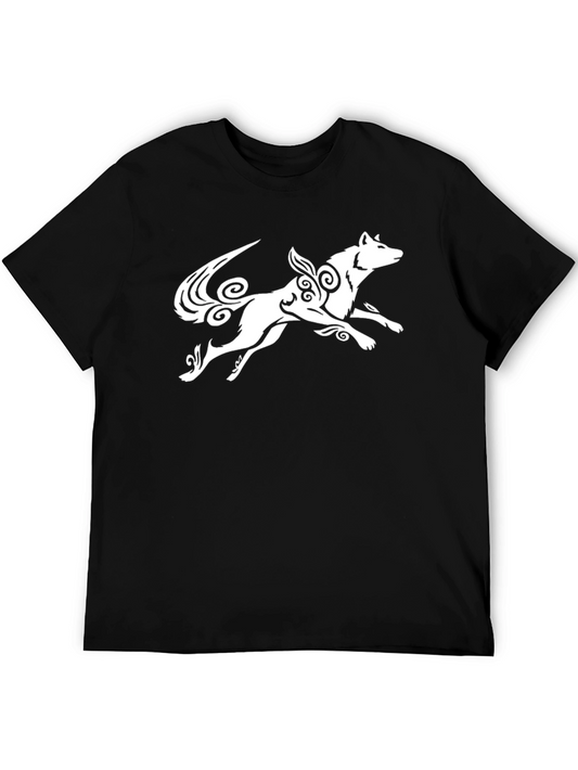 Wolf Graphic Tee - Black Cotton Blend Casual Shirt