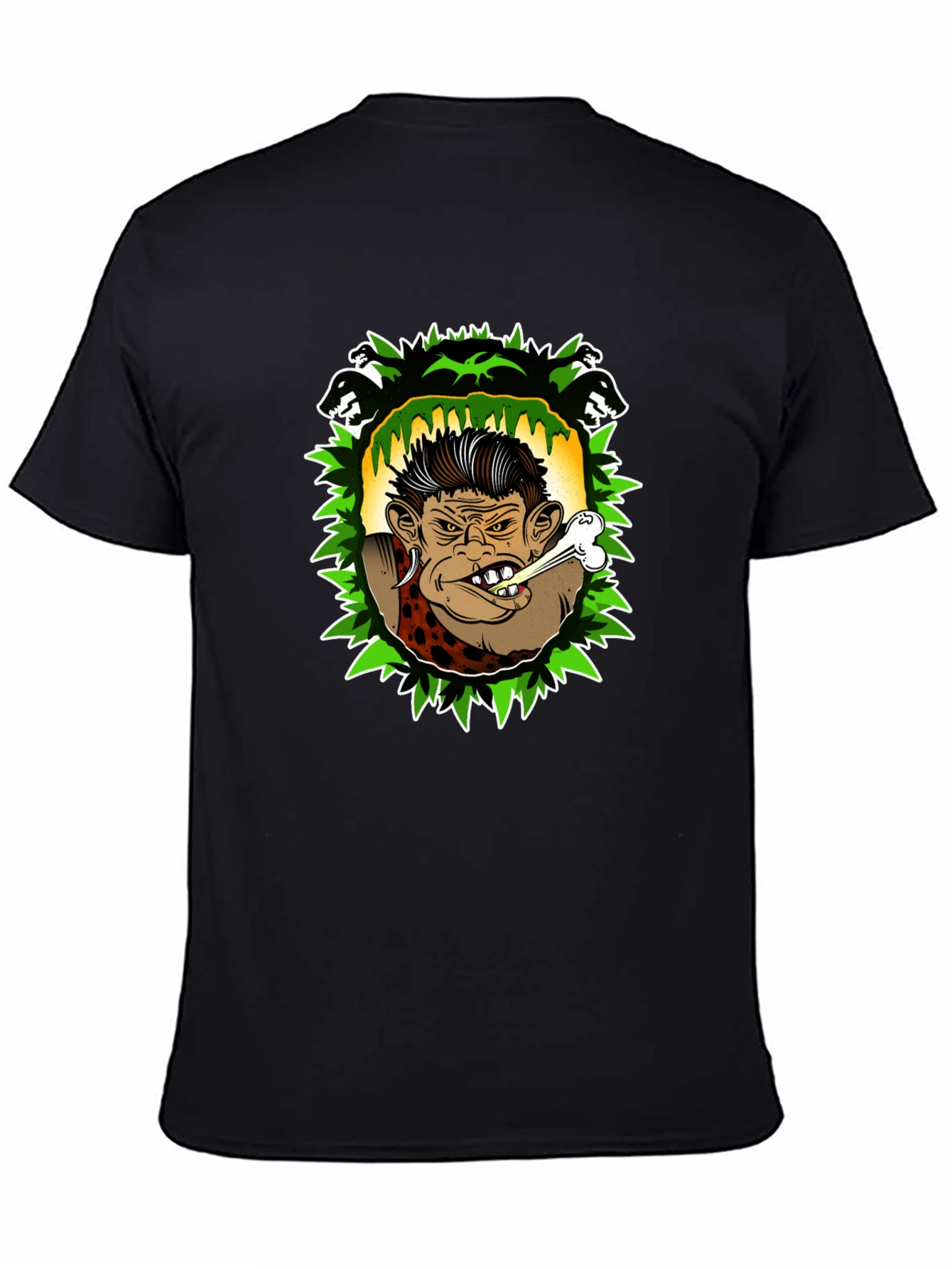 Caveman Cartoon Graphic Black T-Shirt