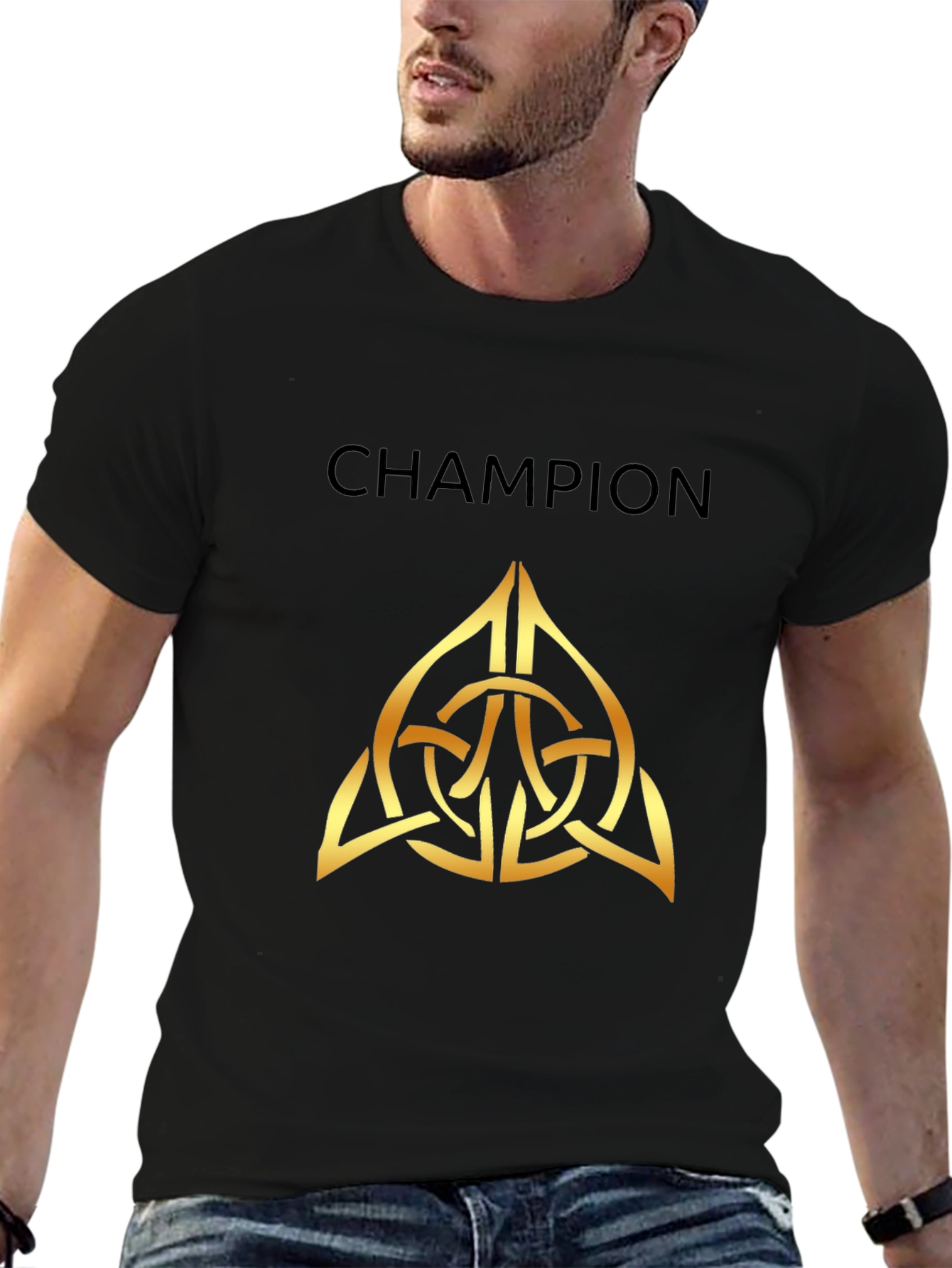Champion Celtic Knot Gold Graphic Black T-Shirt