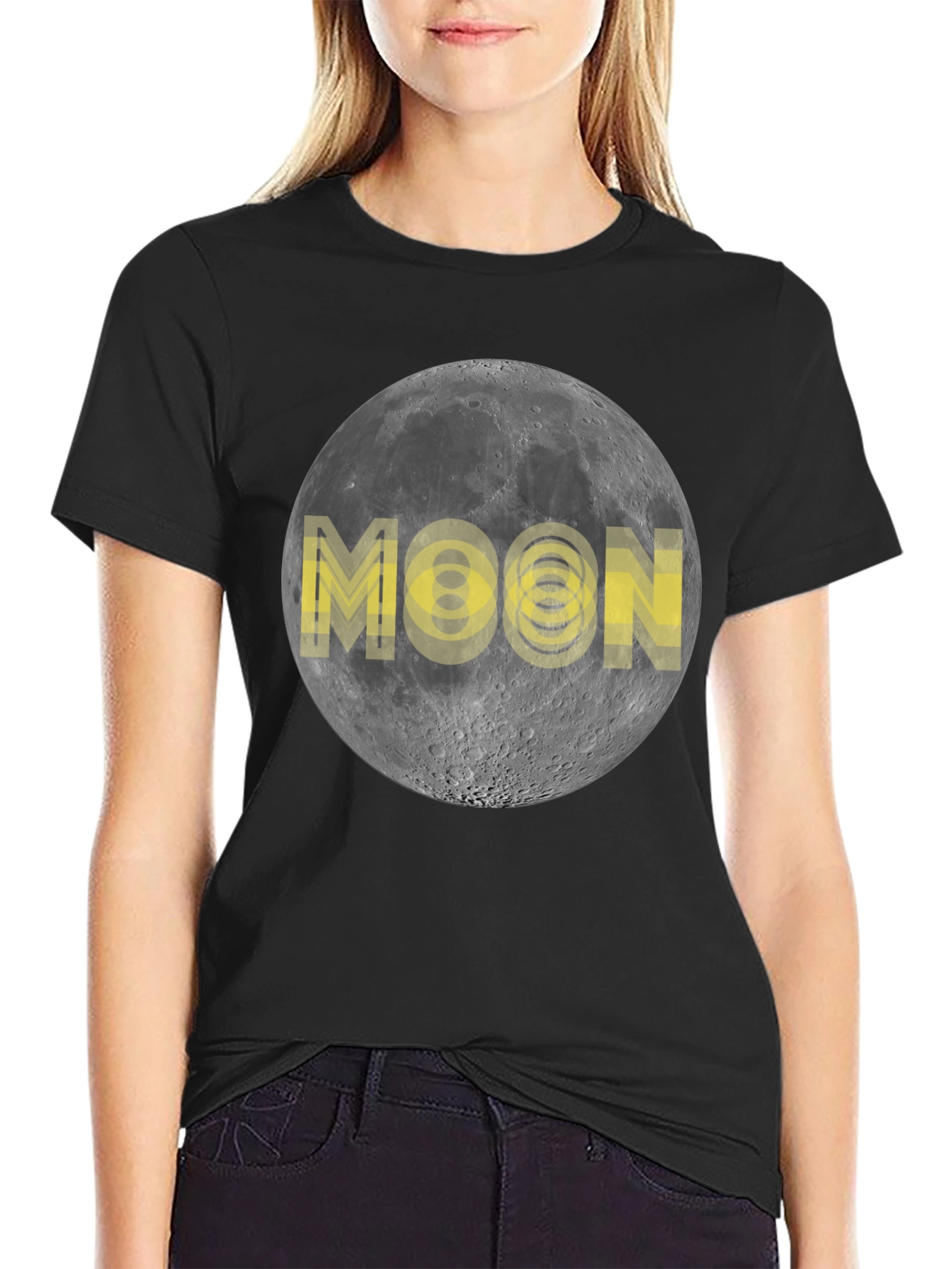 Moon Graphic Print Black T-Shirt