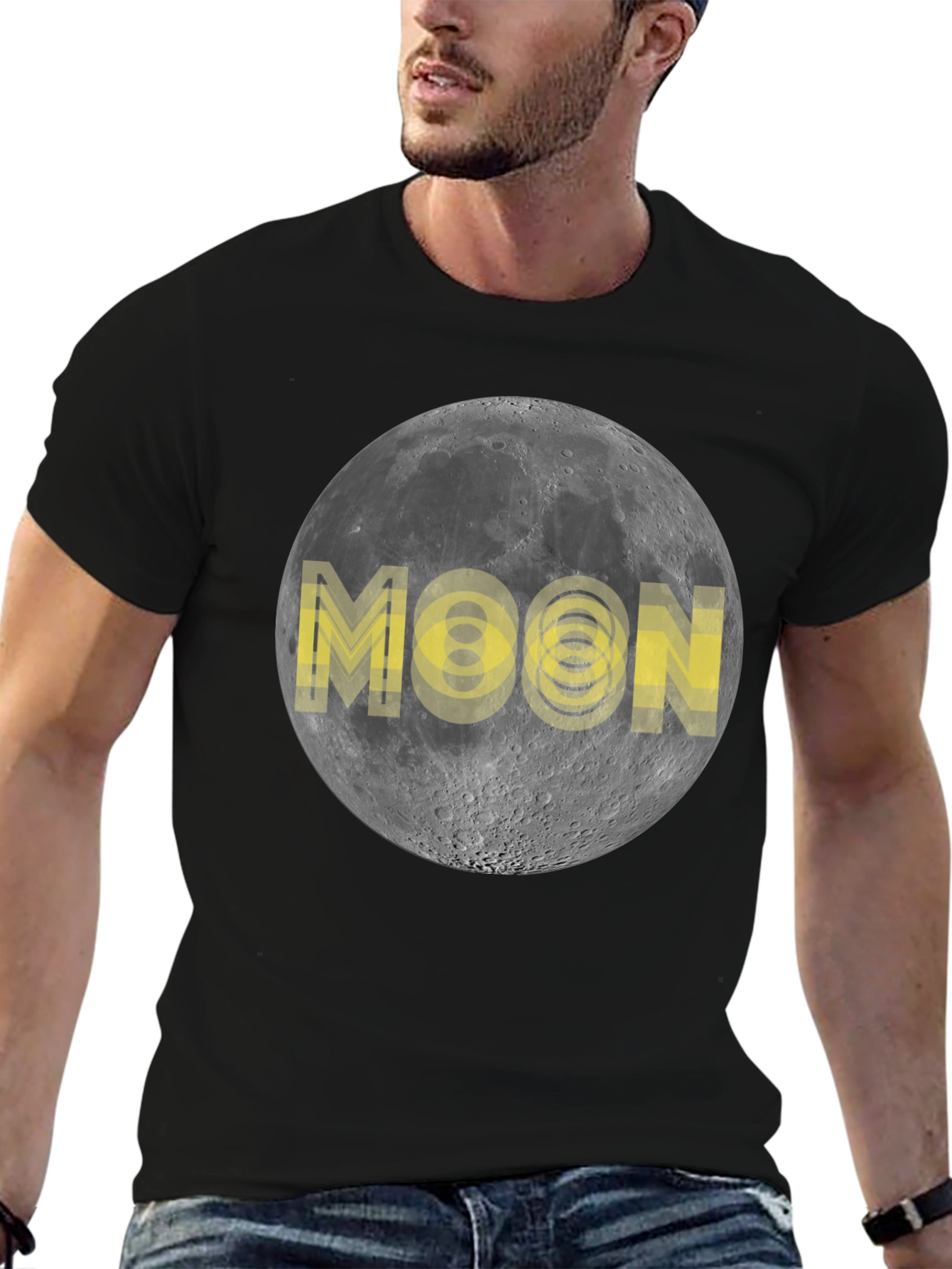 Moon Graphic Print Black T-Shirt