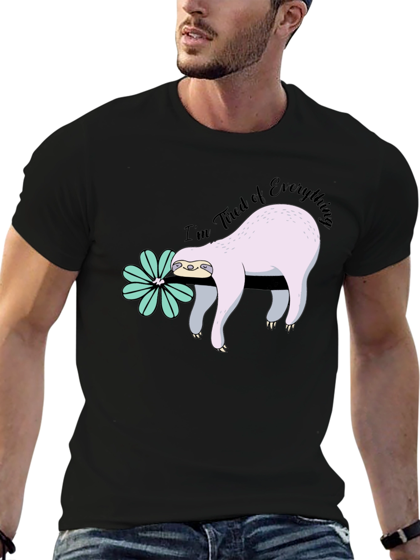 Tired Sloth Graphic Tee - Funny Relaxed Fit Shirt