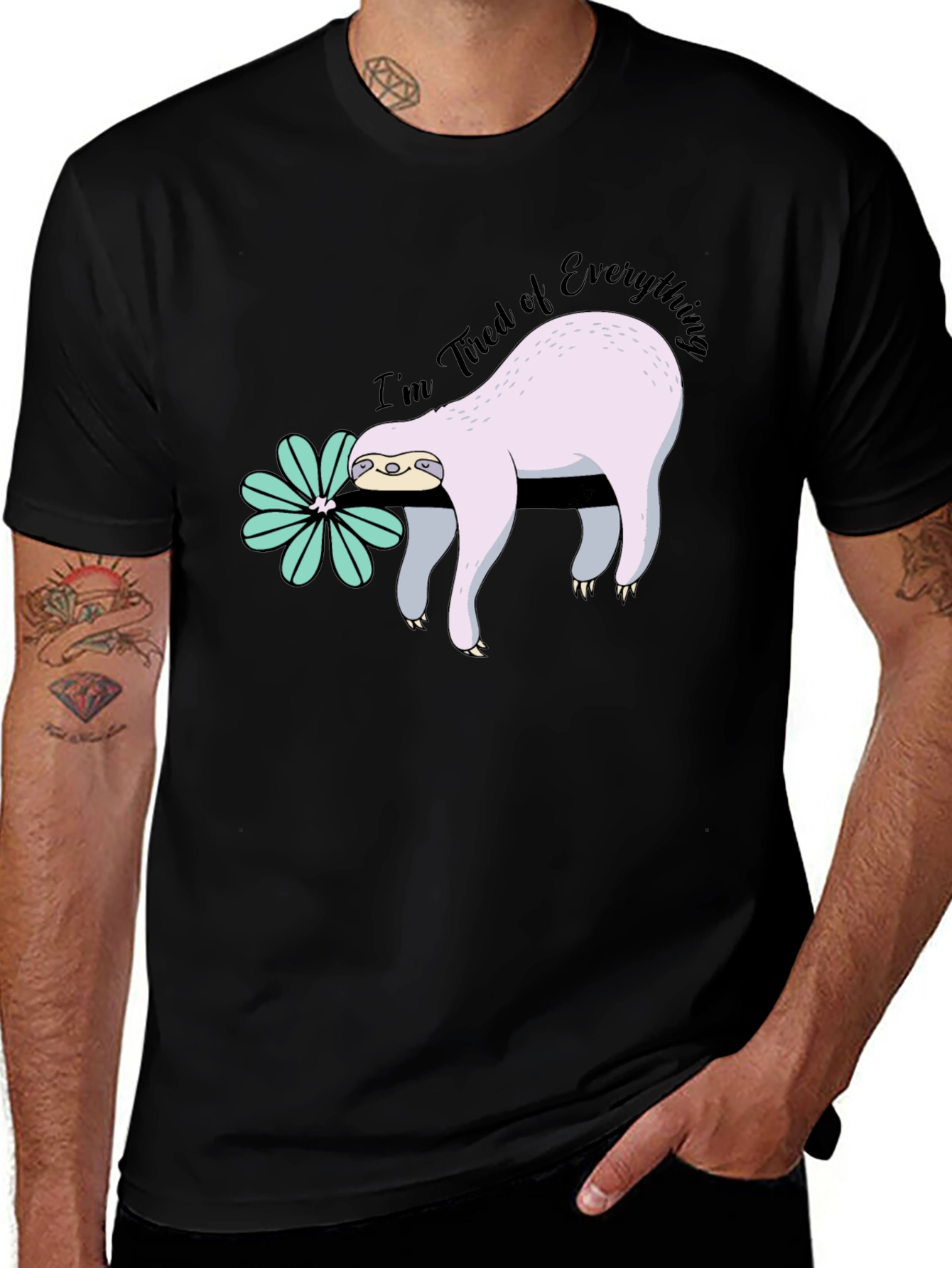 Tired Sloth Graphic Tee - Funny Relaxed Fit Shirt