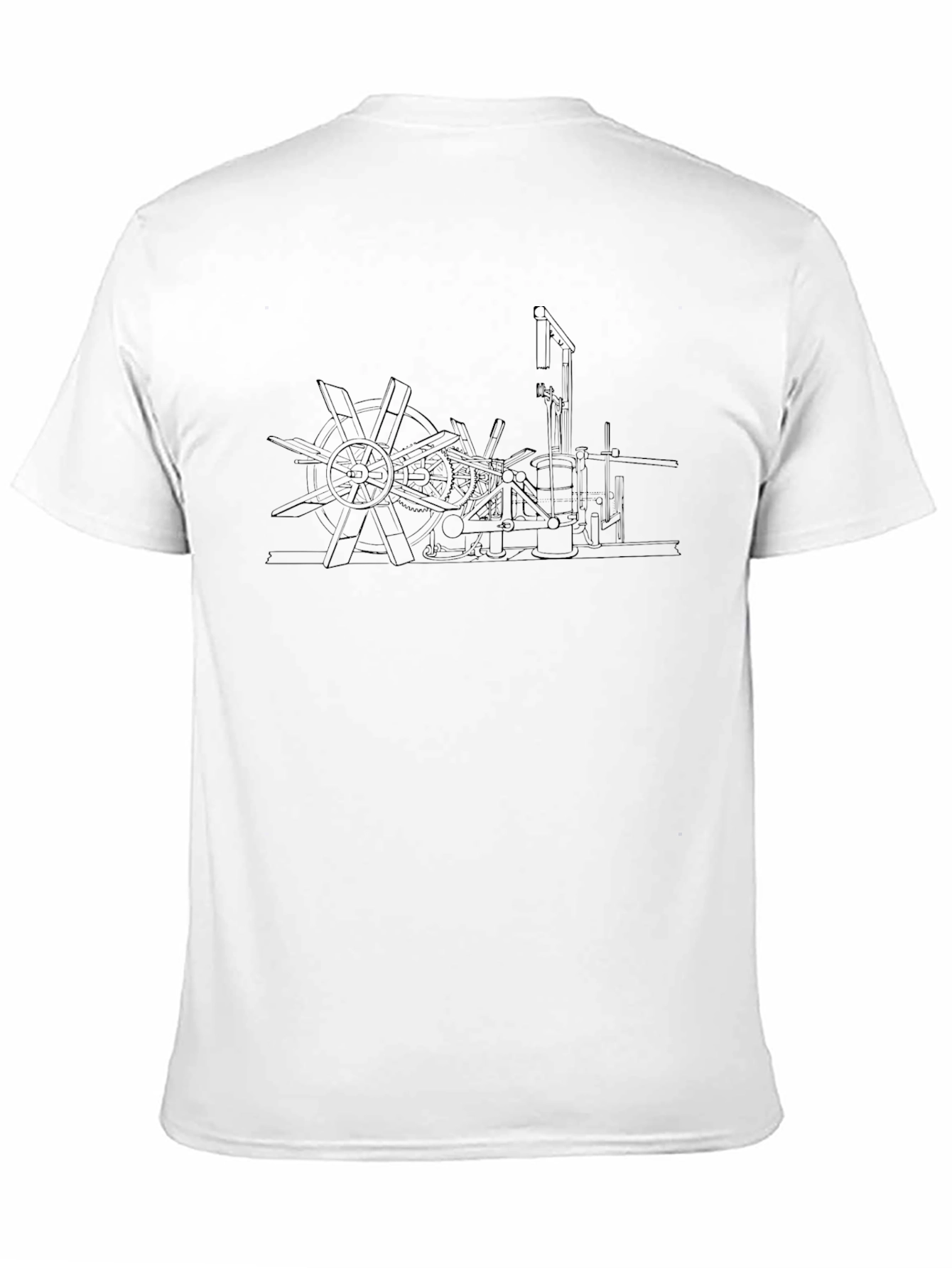 Steampunk Water Wheel Graphic Tee - Black Cotton