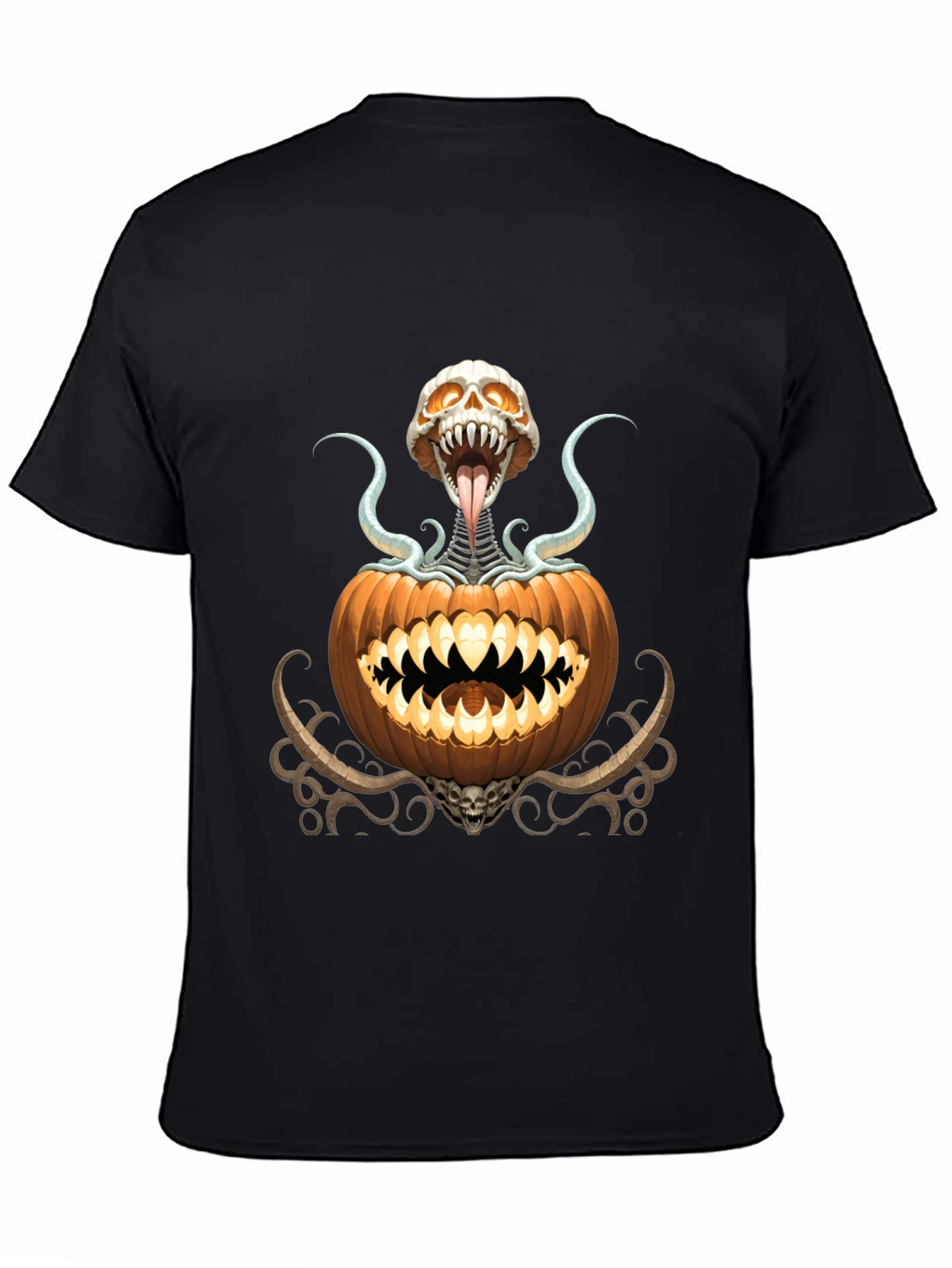 Spooky Pumpkin Skeleton Graphic T-Shirt