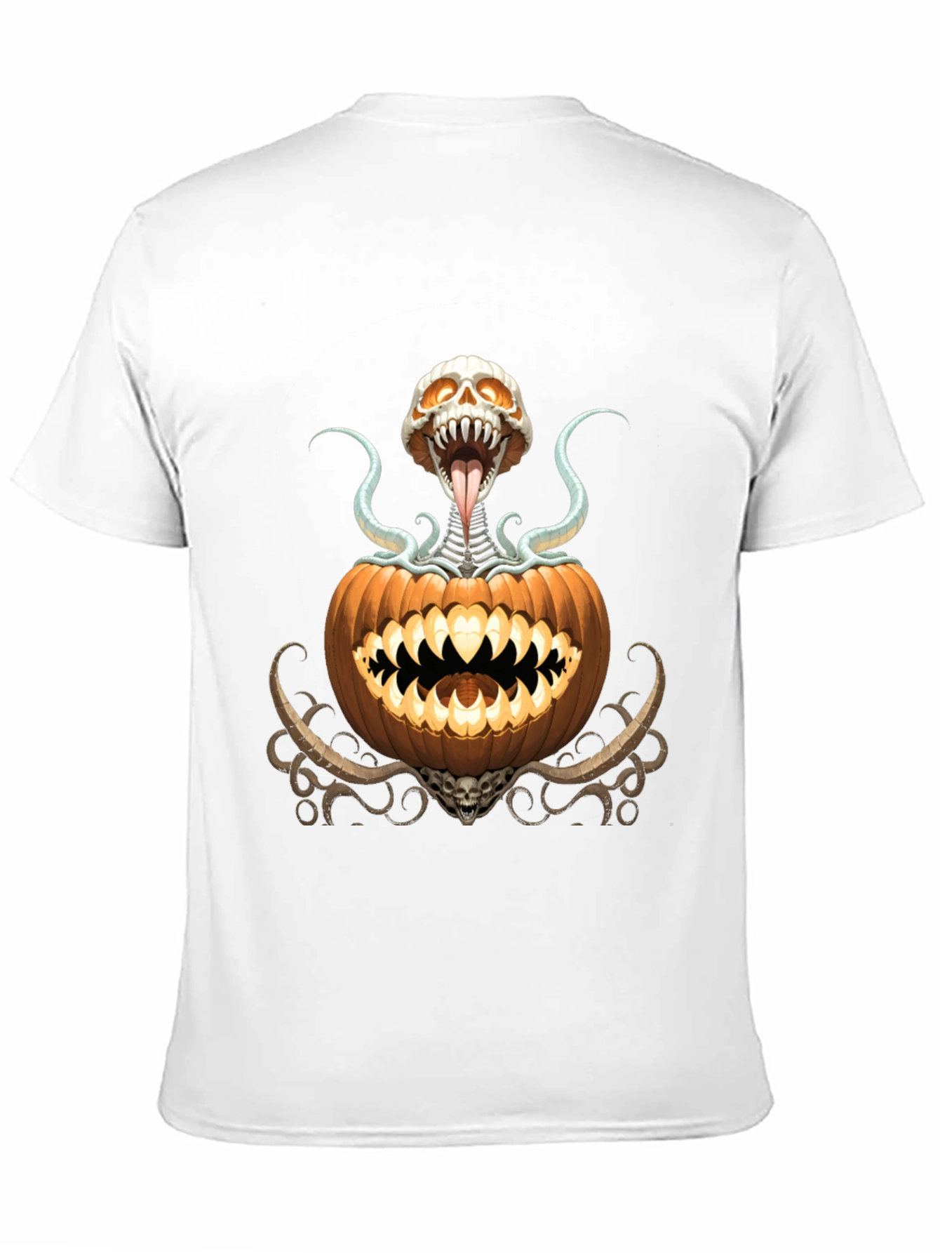 Spooky Pumpkin Skeleton Graphic T-Shirt