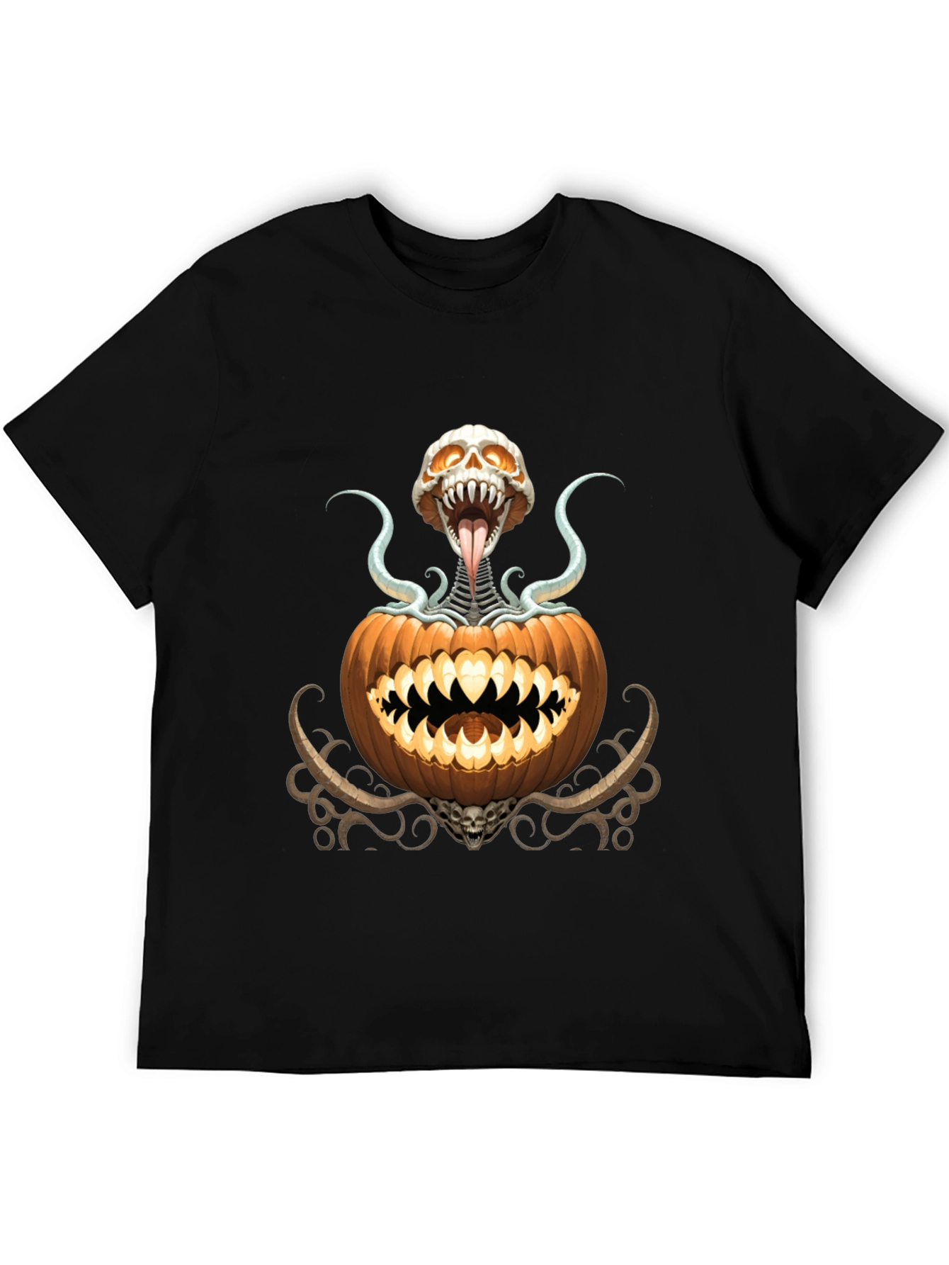 Spooky Pumpkin Skeleton Graphic T-Shirt