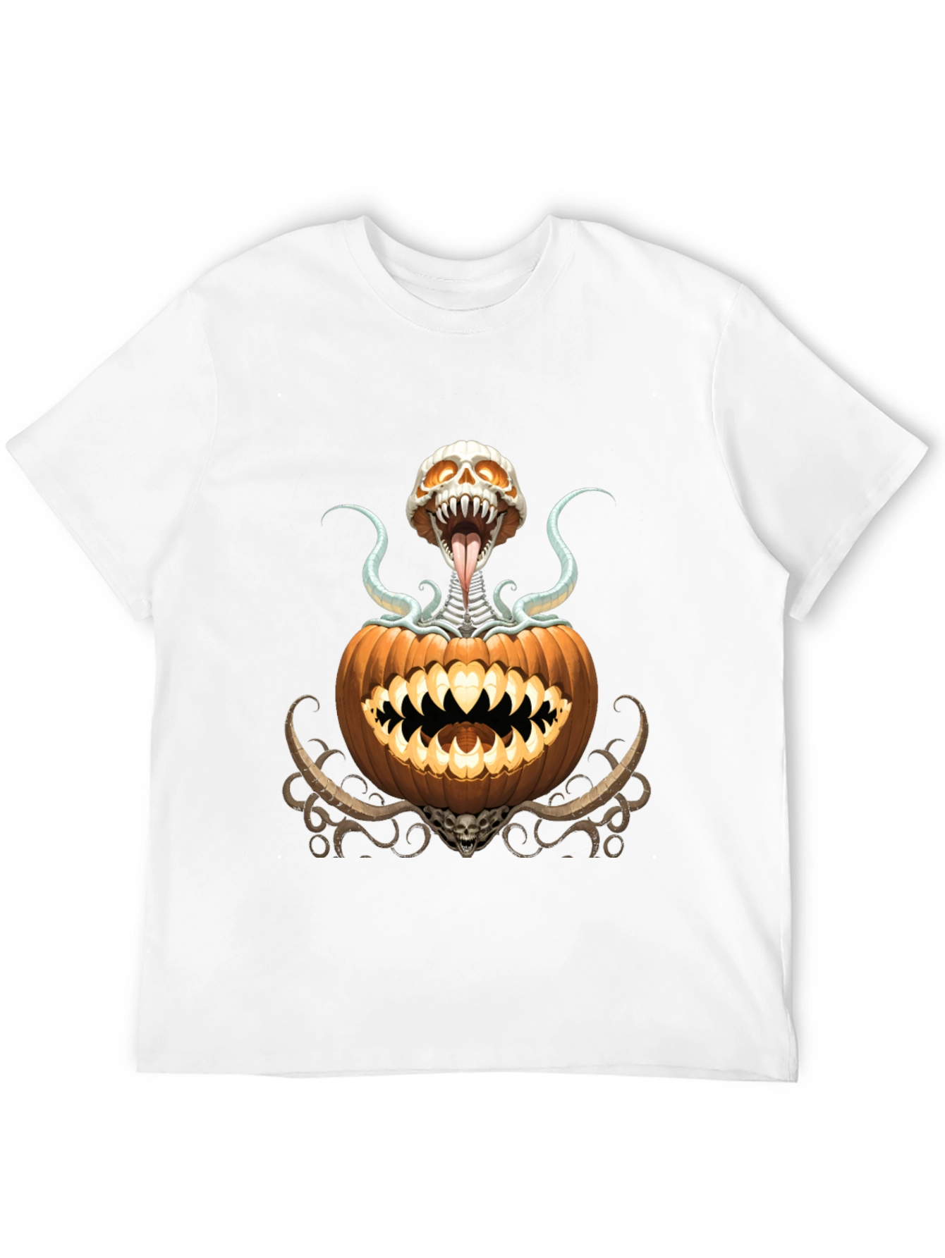 Spooky Pumpkin Skeleton Graphic T-Shirt