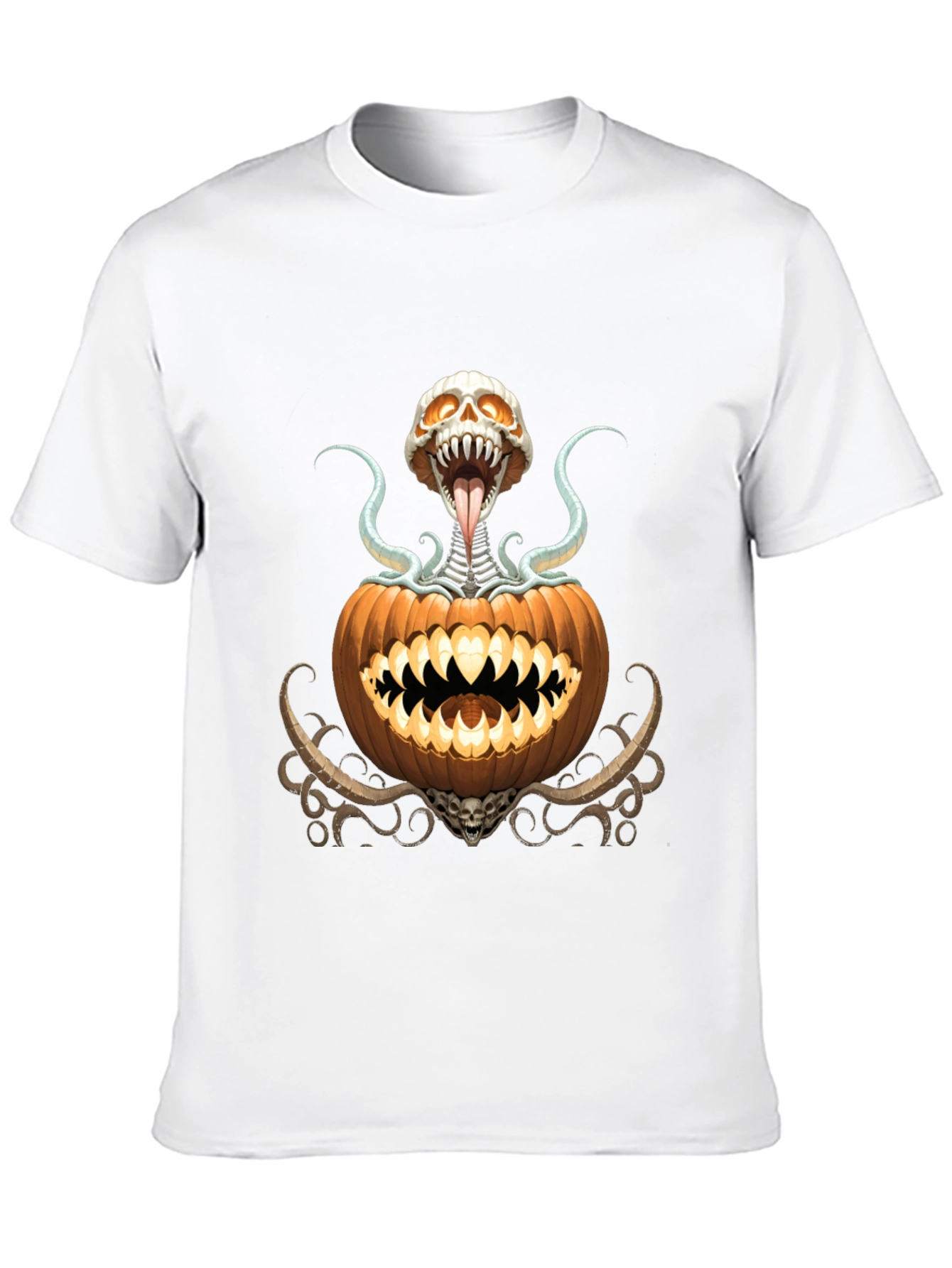Spooky Pumpkin Skeleton Graphic T-Shirt