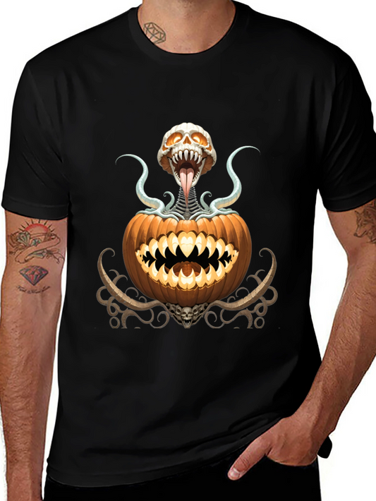 Spooky Pumpkin Skeleton Graphic T-Shirt