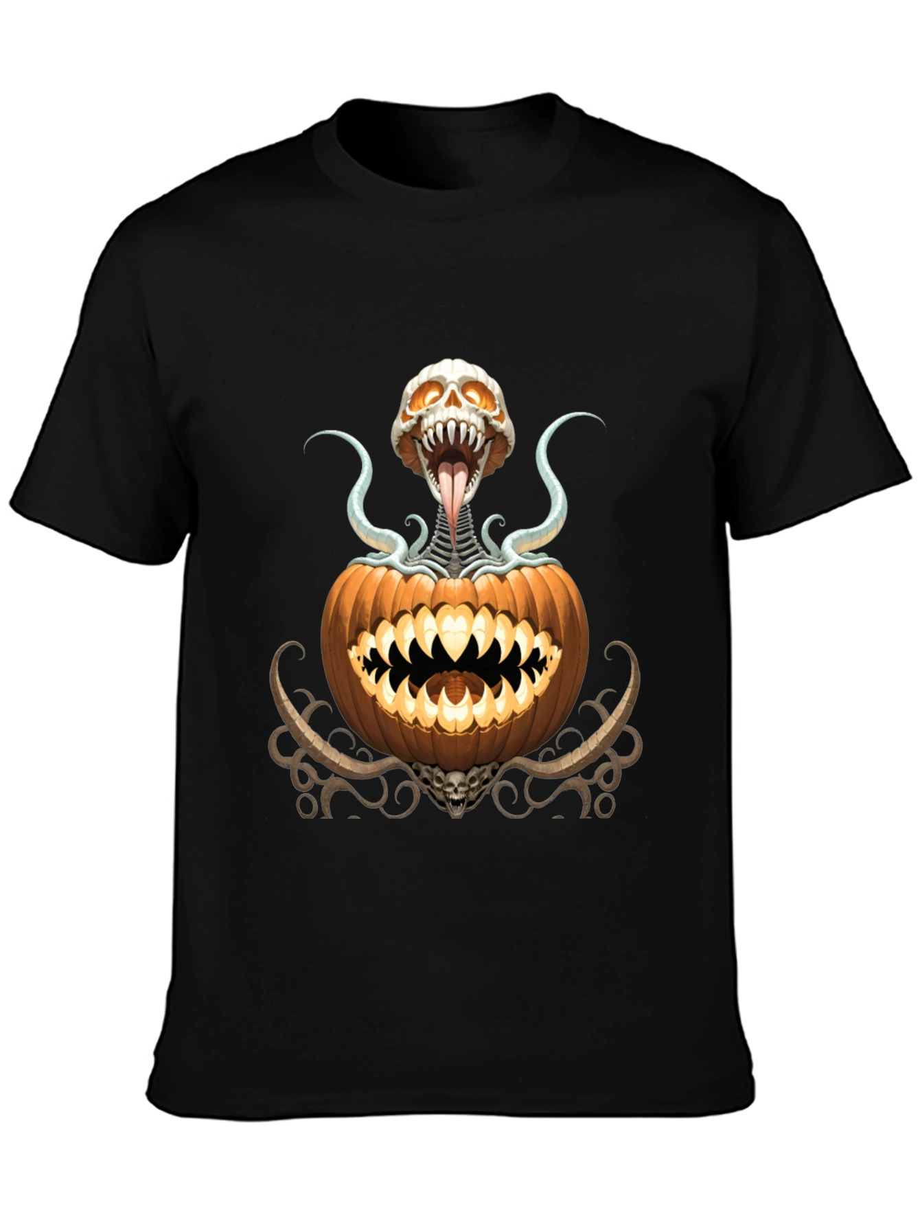 Spooky Pumpkin Skeleton Graphic T-Shirt