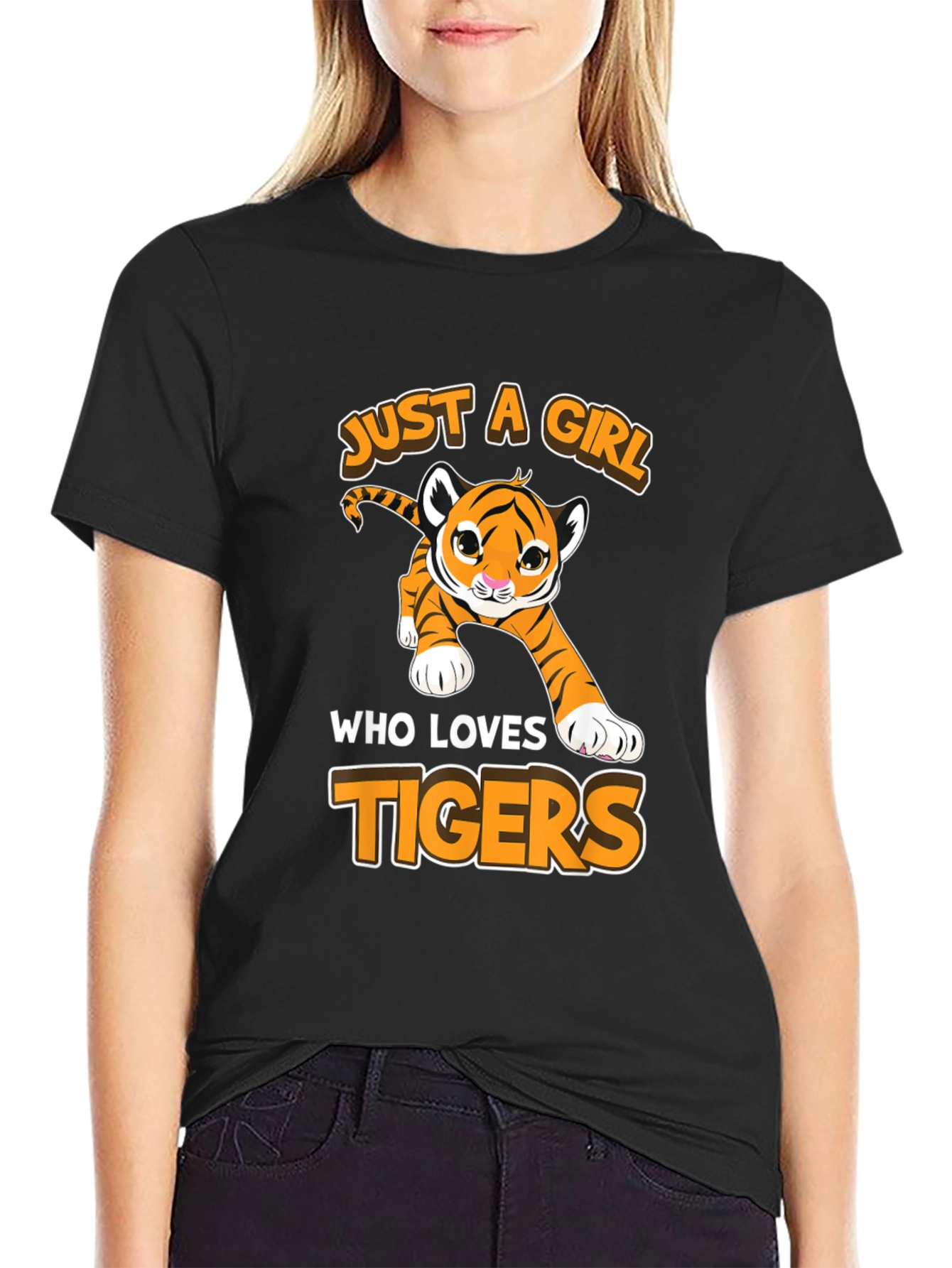 Just A Girl Who Loves Tigers Black T-Shirt