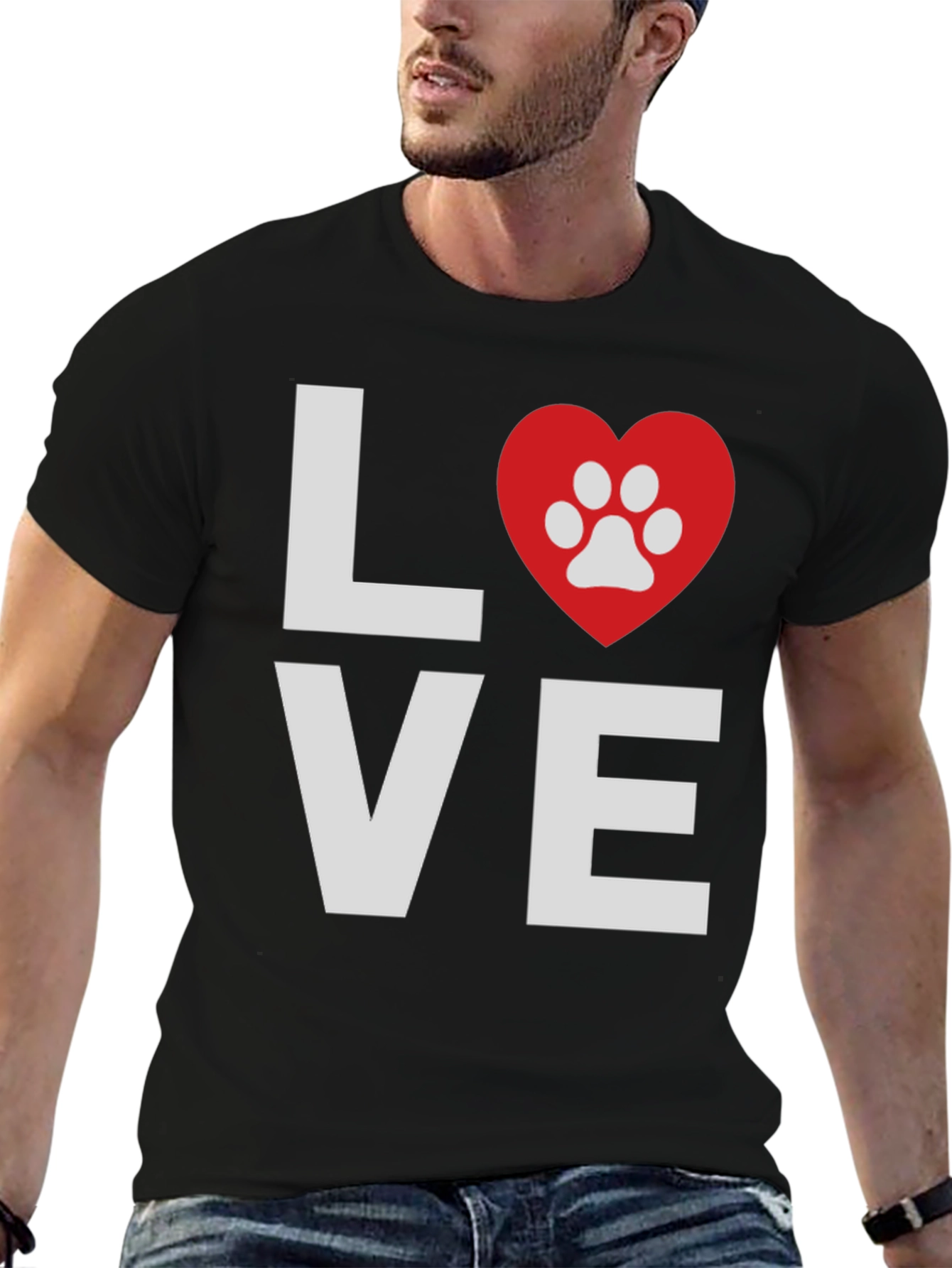Love Paw Print Graphic T-Shirt - Casual Wear