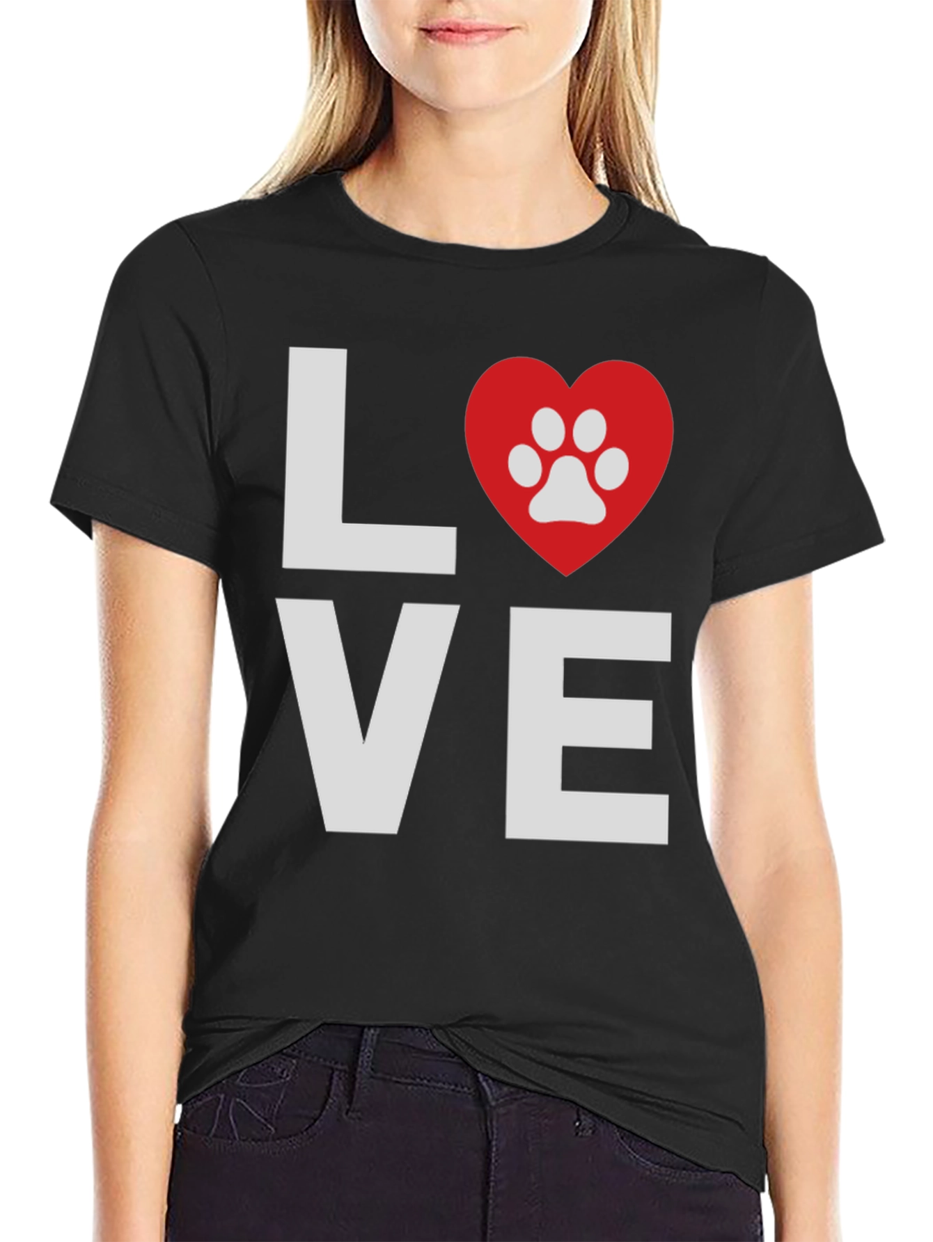 Love Paw Print Graphic T-Shirt - Casual Wear