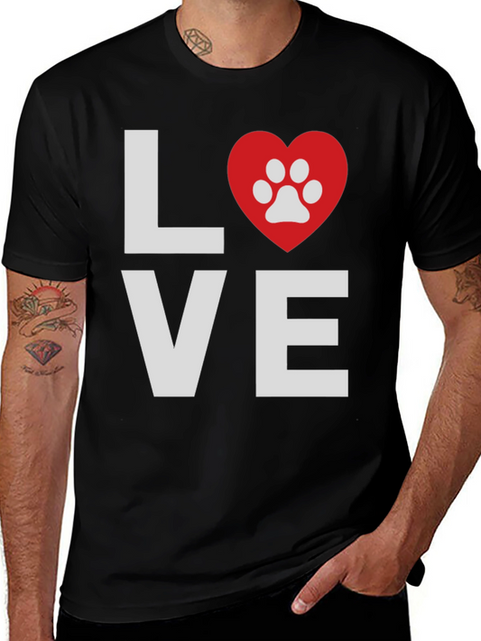 Love Paw Print Graphic T-Shirt - Casual Wear