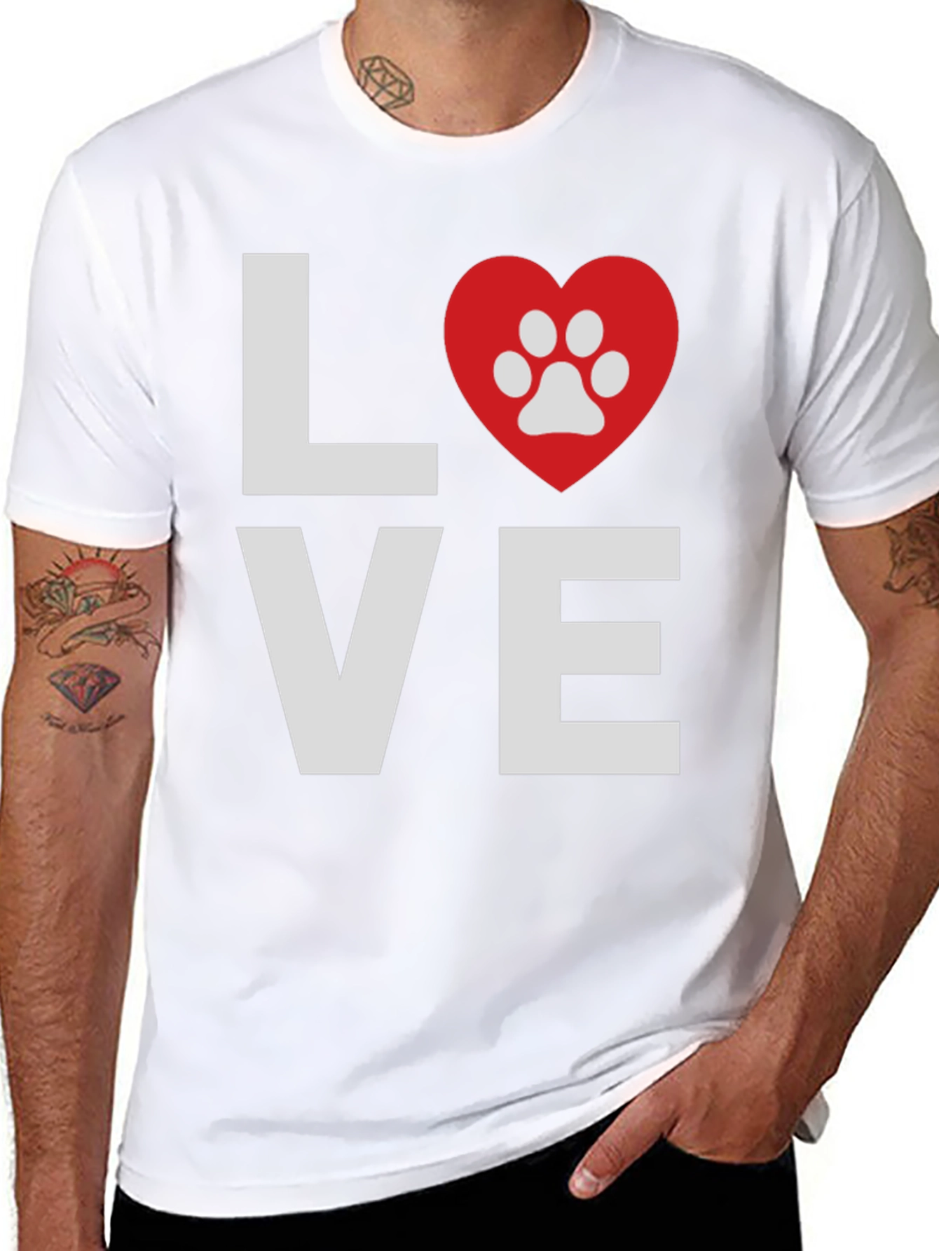 Love Paw Print Graphic T-Shirt - Casual Wear