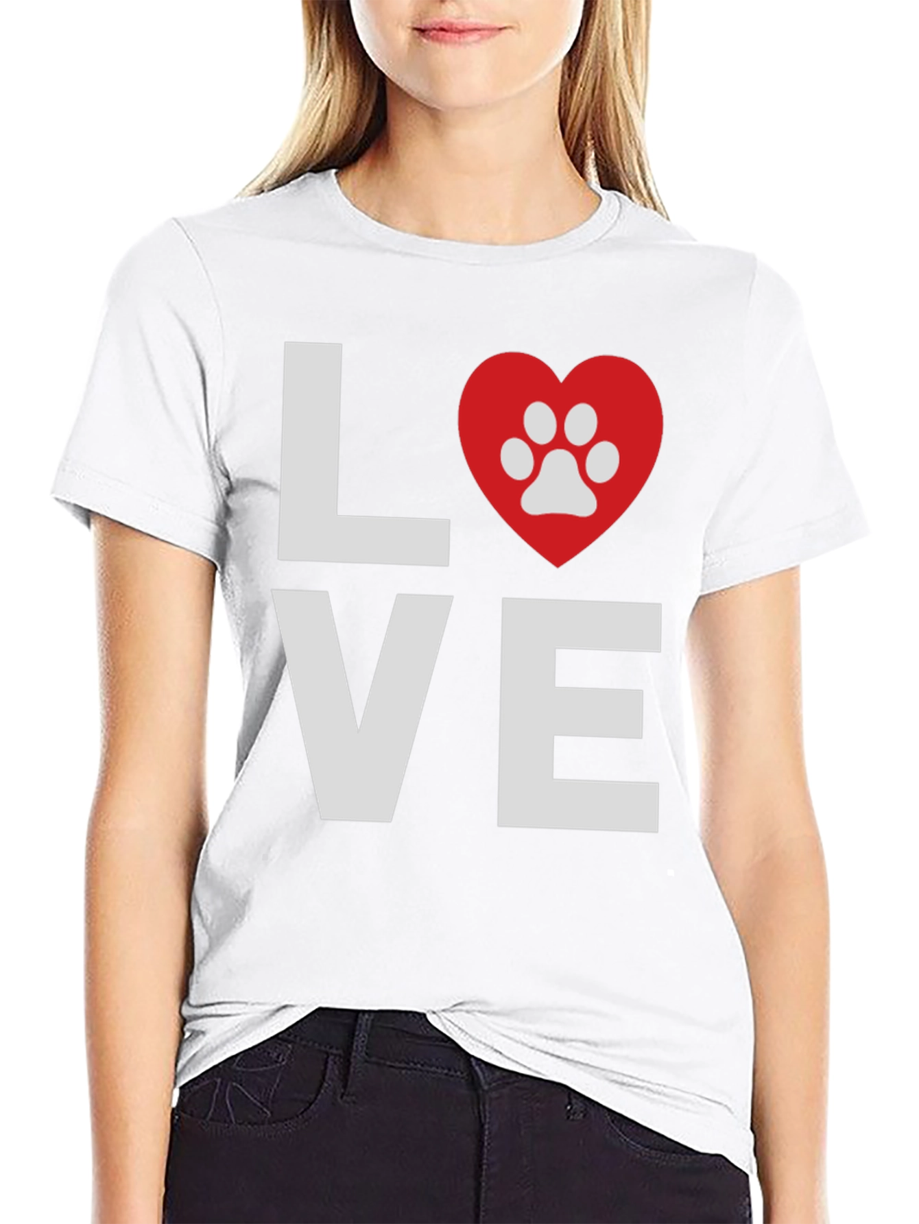 Love Paw Print Graphic T-Shirt - Casual Wear