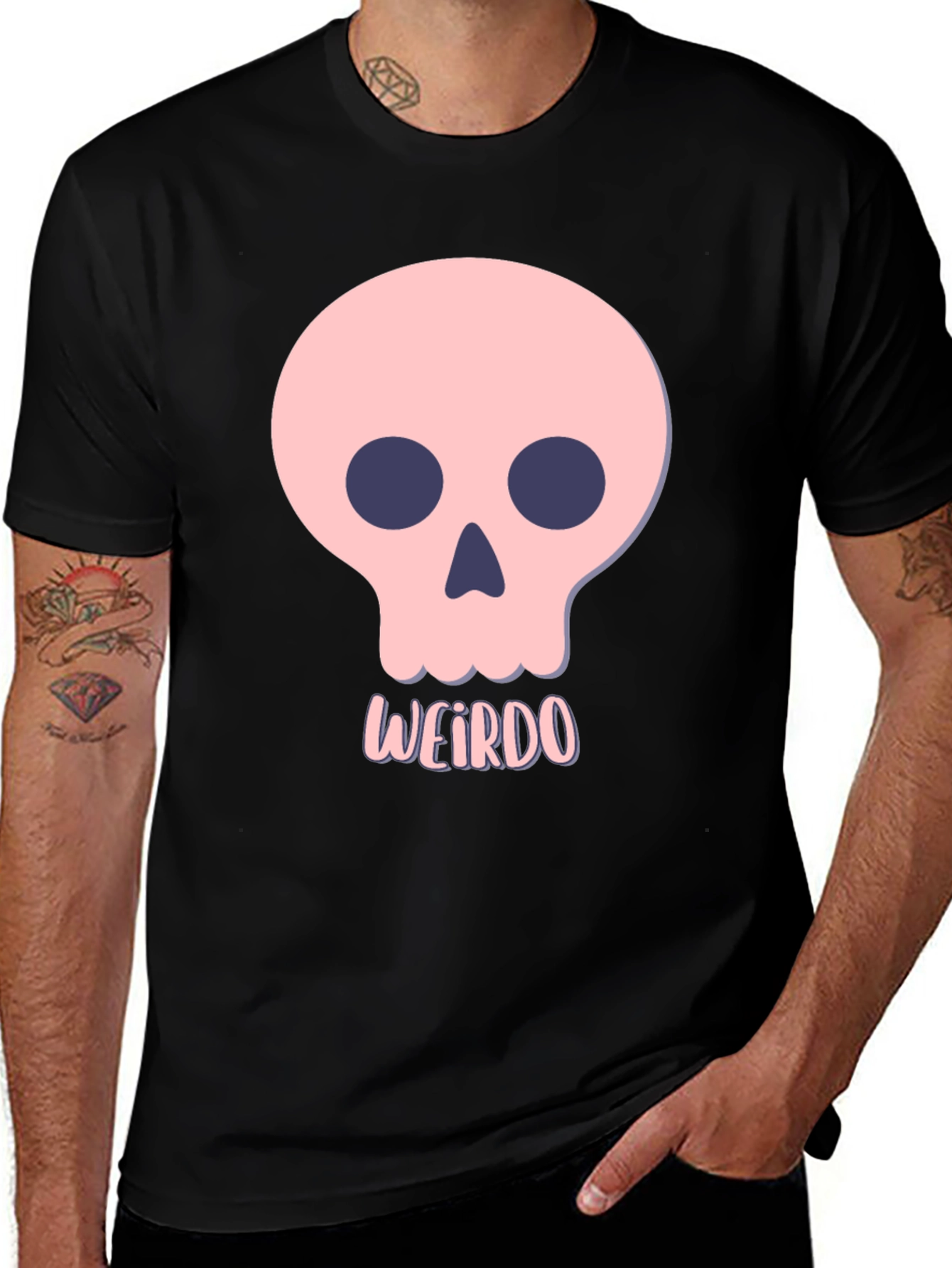 Weirdo Skull Graphic Tee - Black Cotton T-Shirt