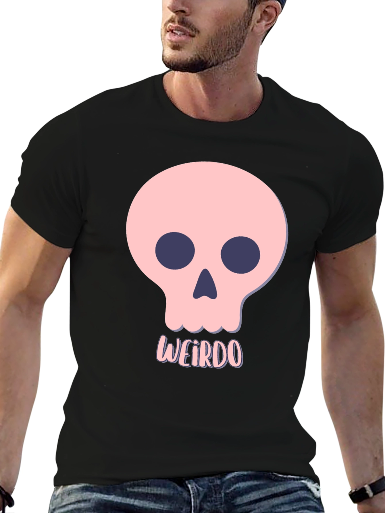 Weirdo Skull Graphic Tee - Black Cotton T-Shirt