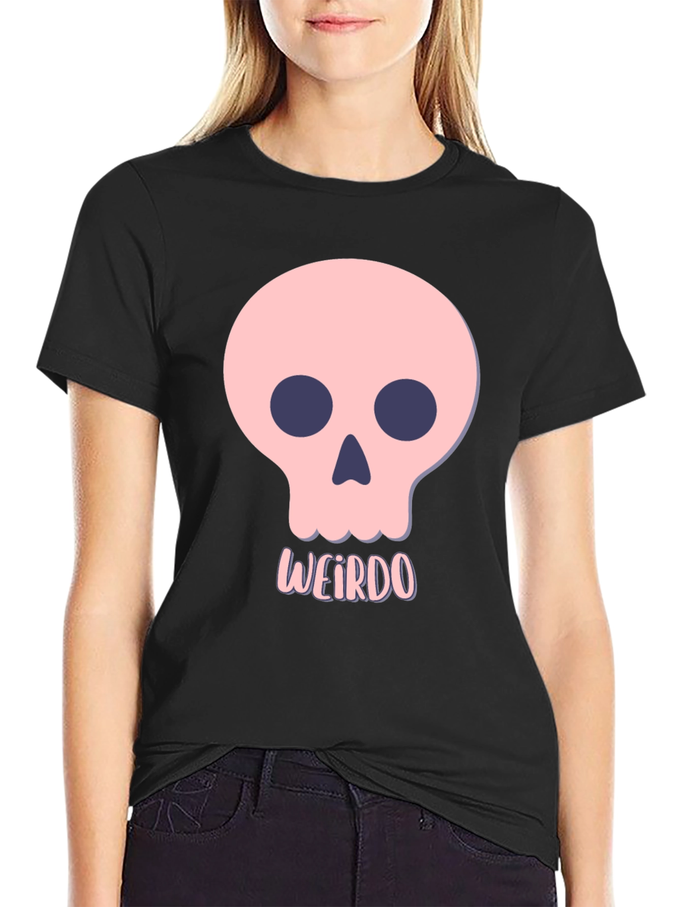 Weirdo Skull Graphic Tee - Black Cotton T-Shirt