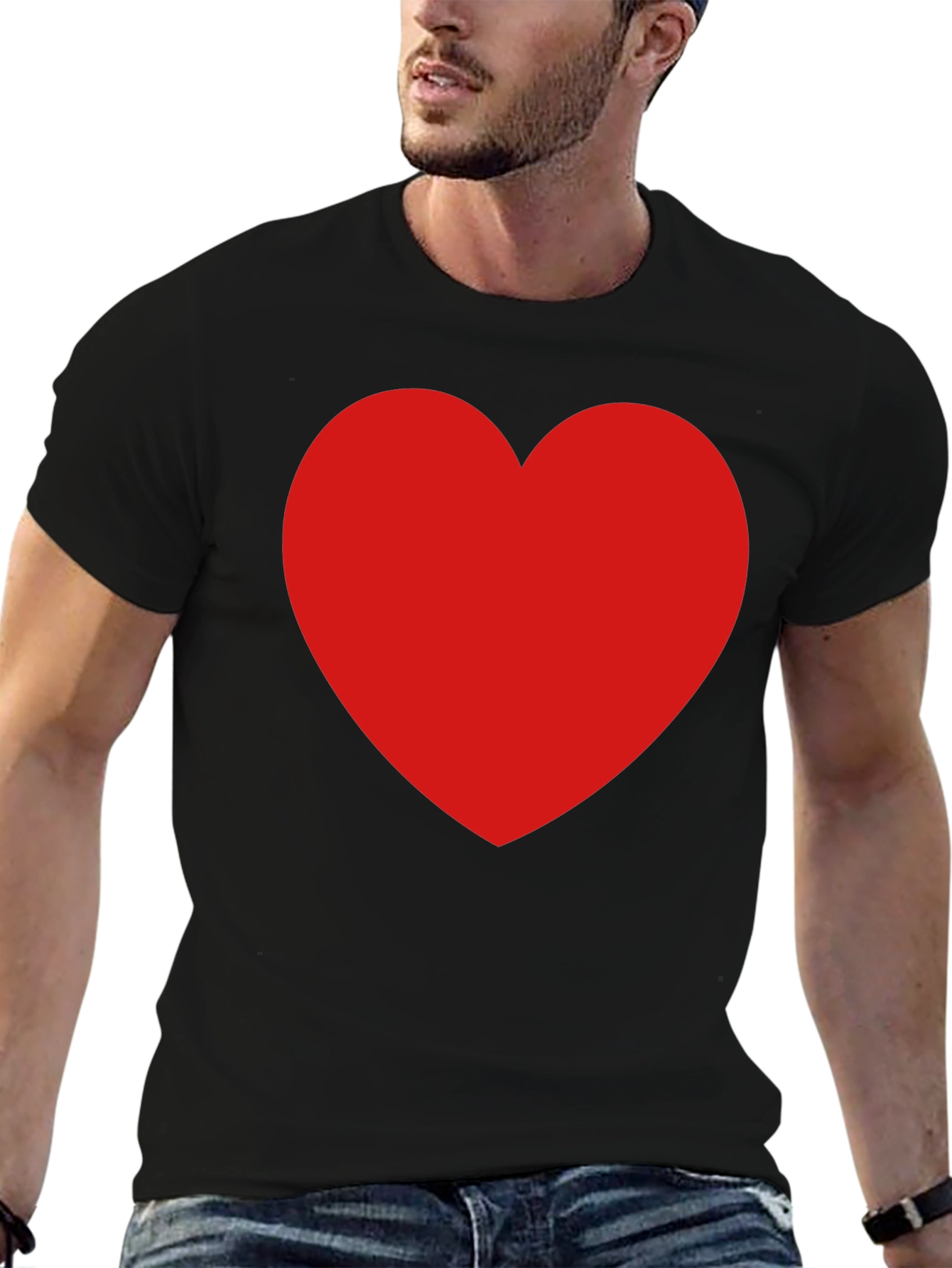 Heart Graphic Black Crew Neck T-Shirt