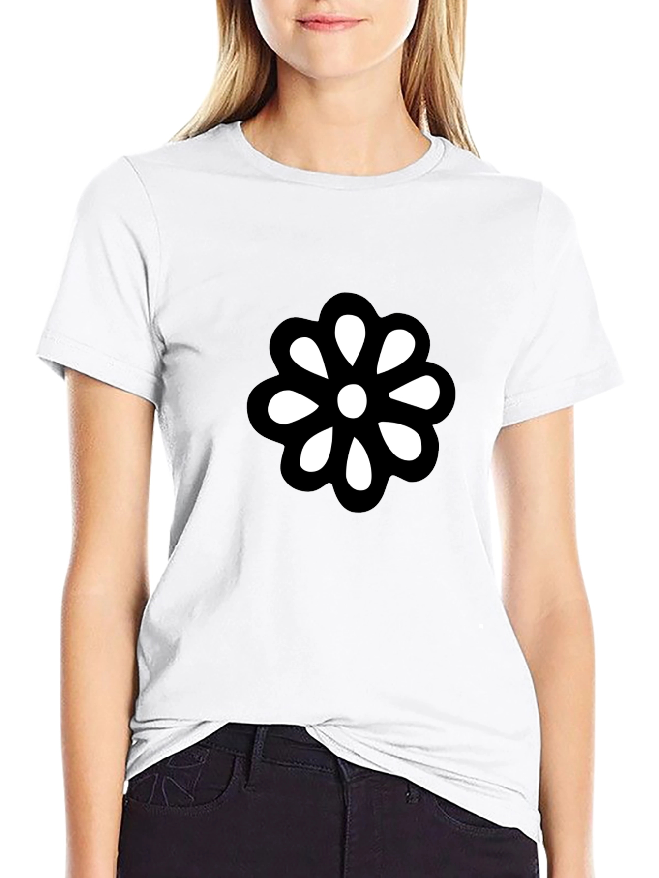 Black T-Shirt with Bold Flower Graphic