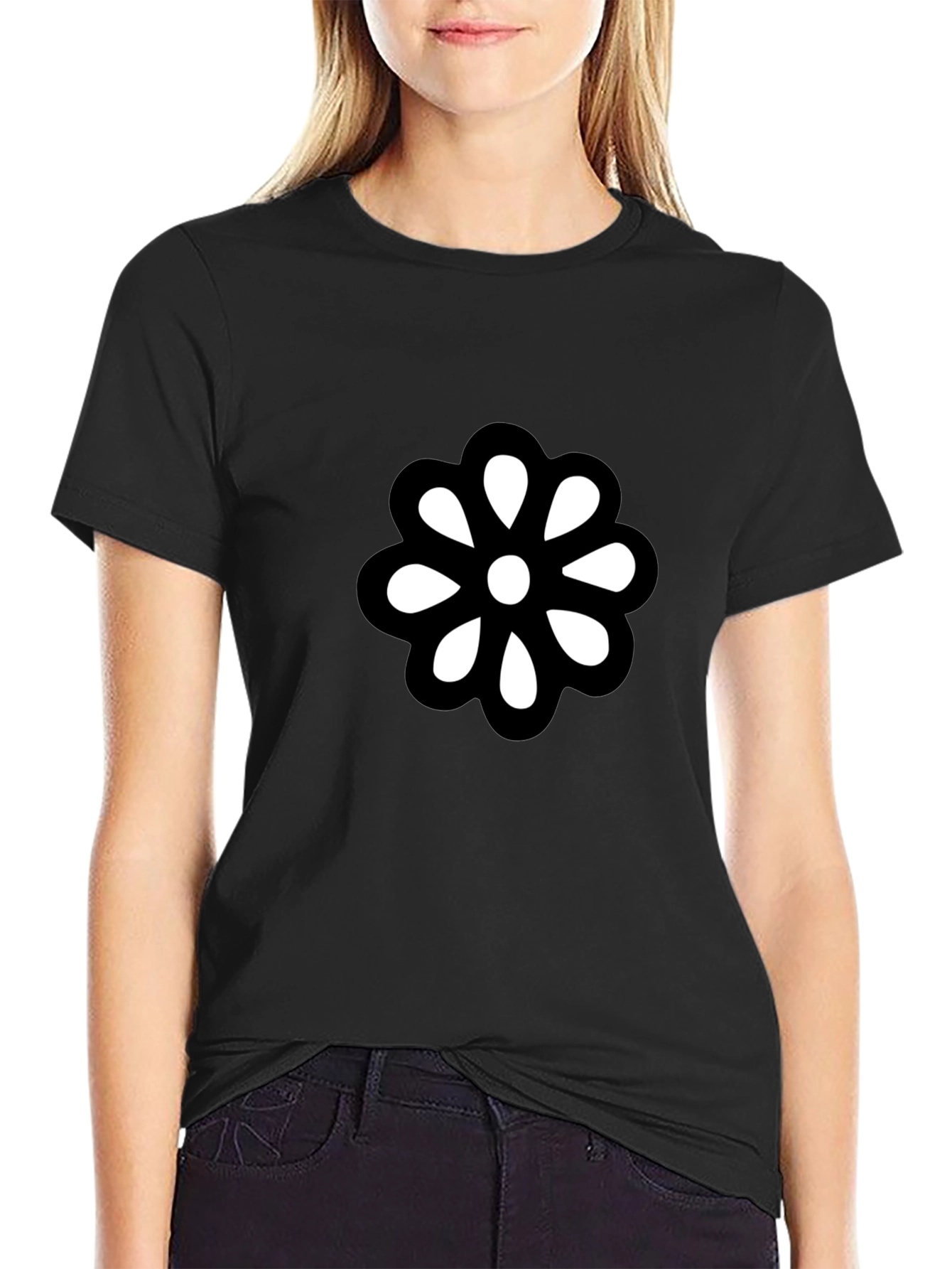 Black T-Shirt with Bold Flower Graphic