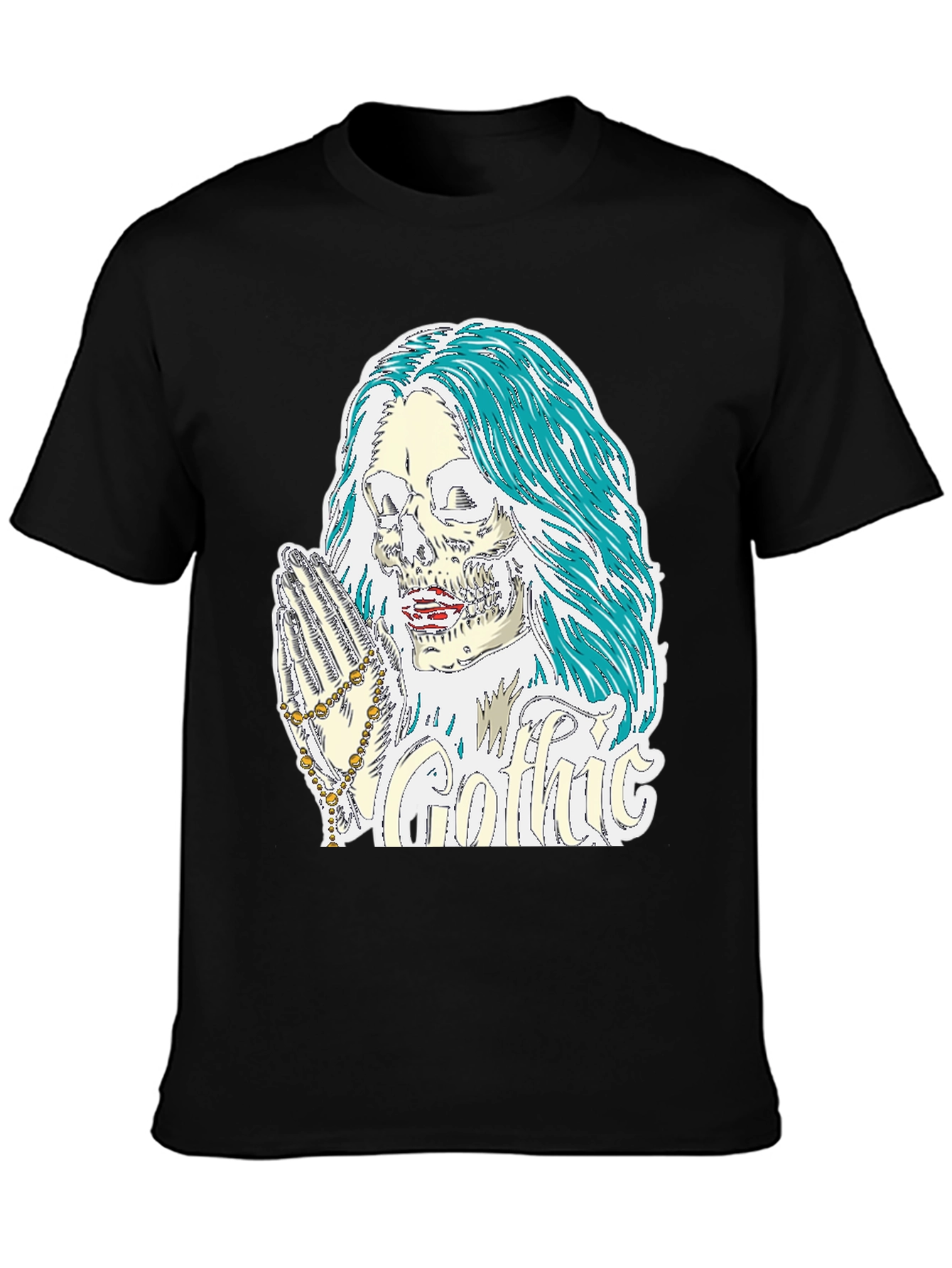 Gothic Skull Graphic Tee - Praying Skeleton