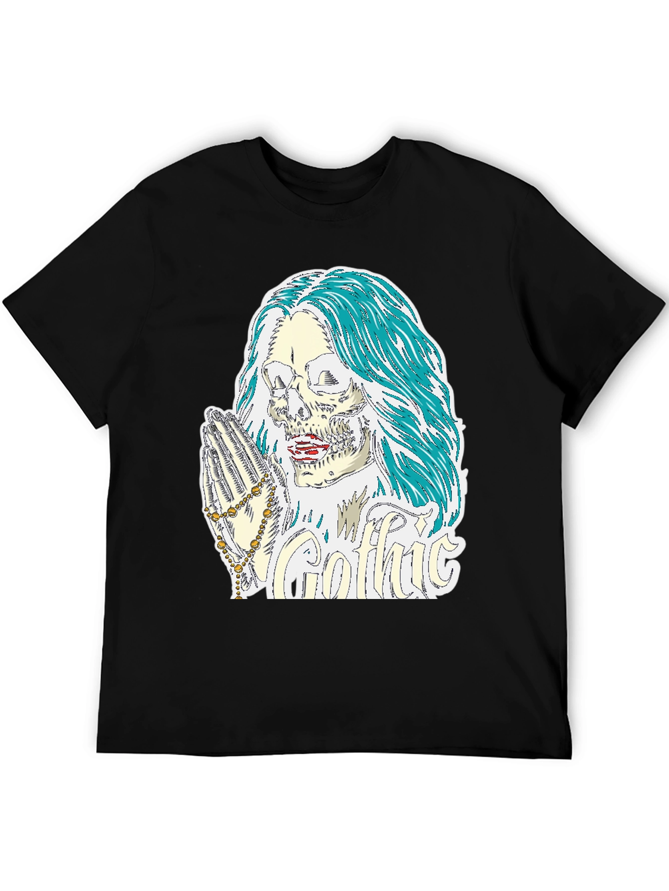 Gothic Skull Graphic Tee - Praying Skeleton