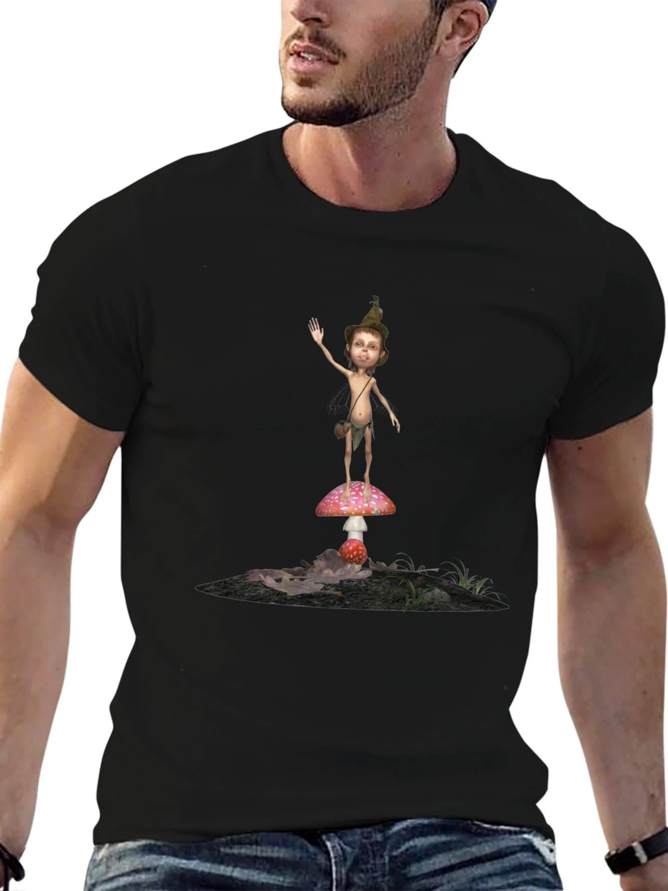 Whimsical Mushroom Elf Graphic T-Shirt