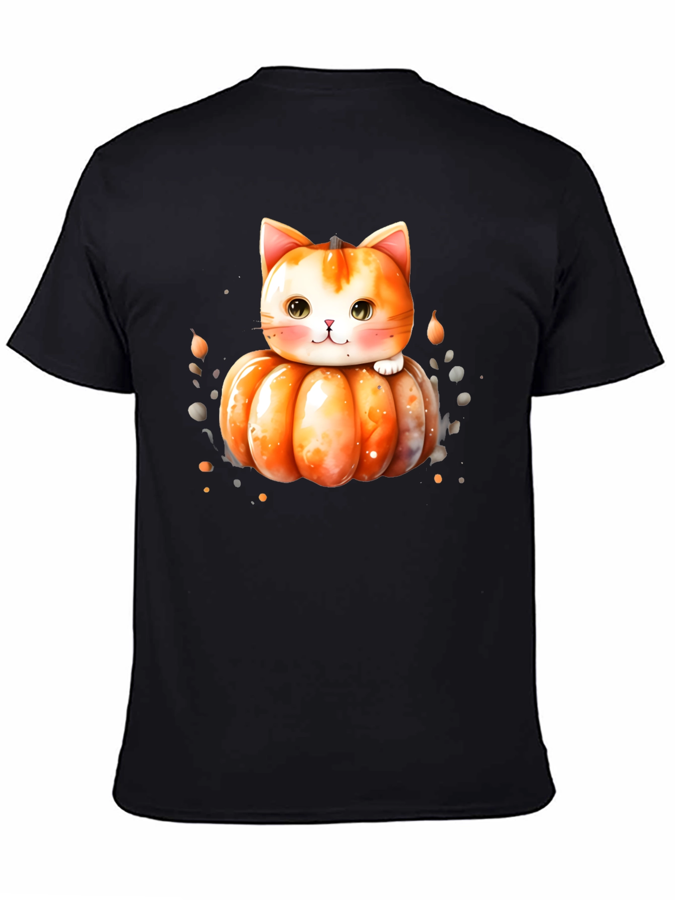 Cute Cat Pumpkin Halloween Black T-Shirt