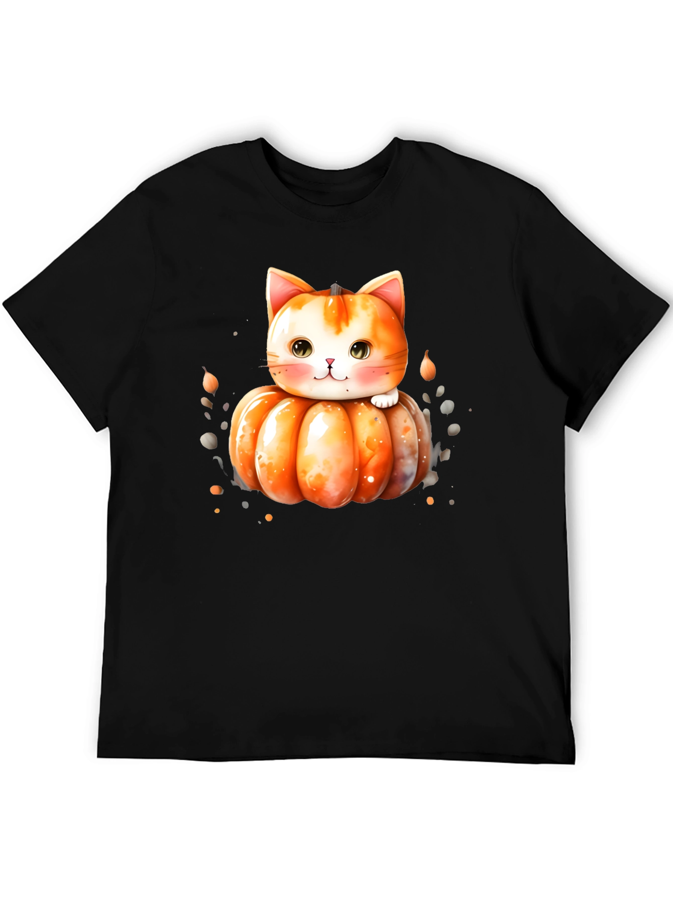 Cute Cat Pumpkin Halloween Black T-Shirt
