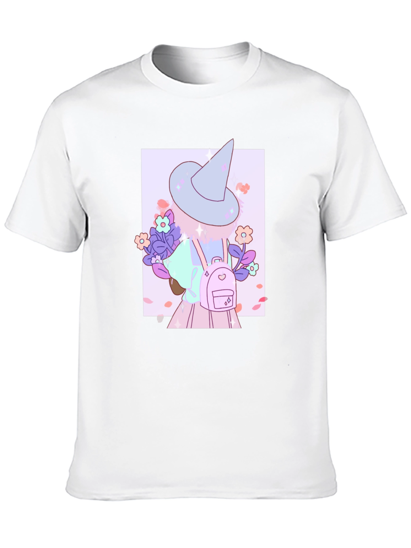 Cute Anime Witch Graphic T-Shirt - Black Cotton