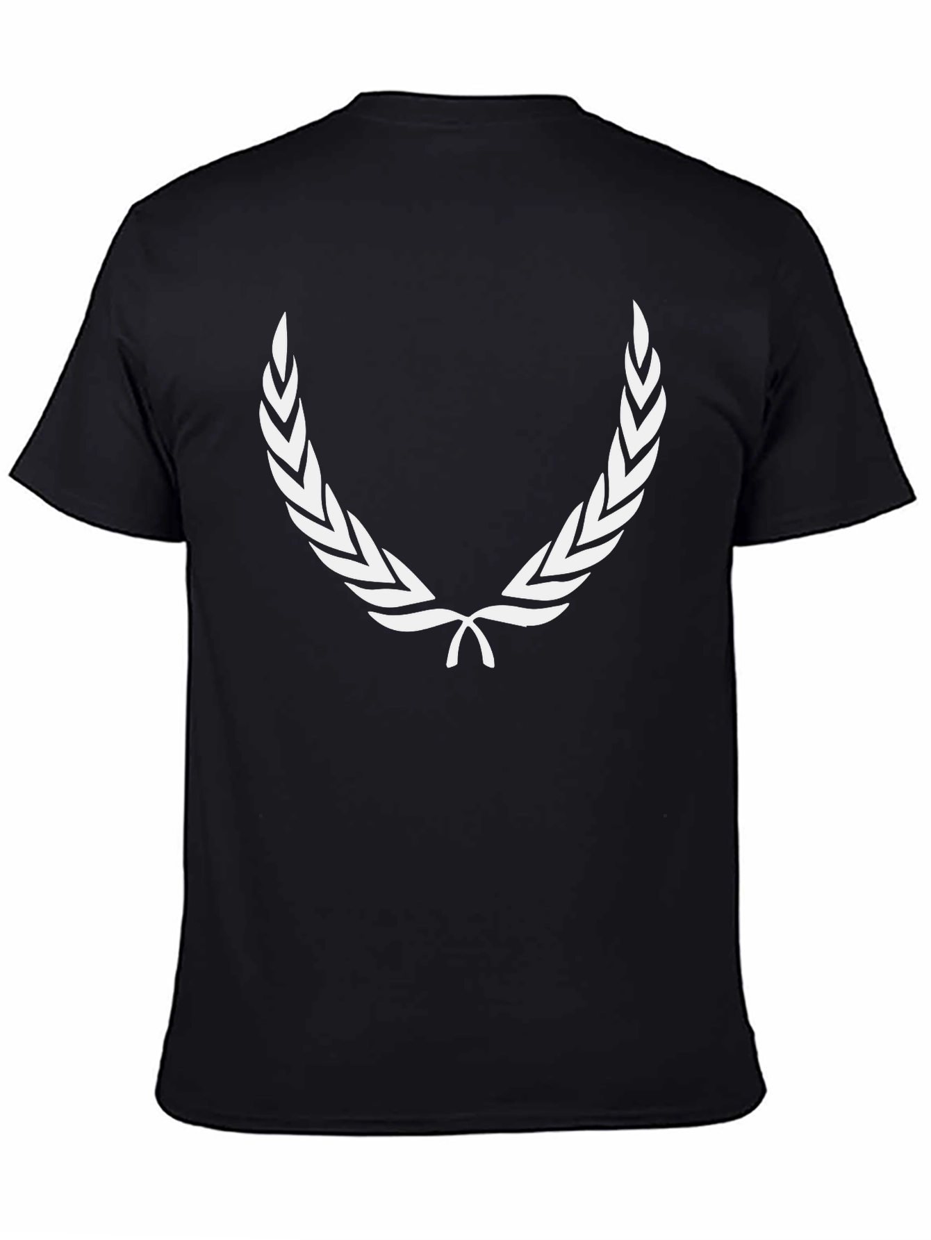 Mens Black T-Shirt with White Laurel Wreath Design