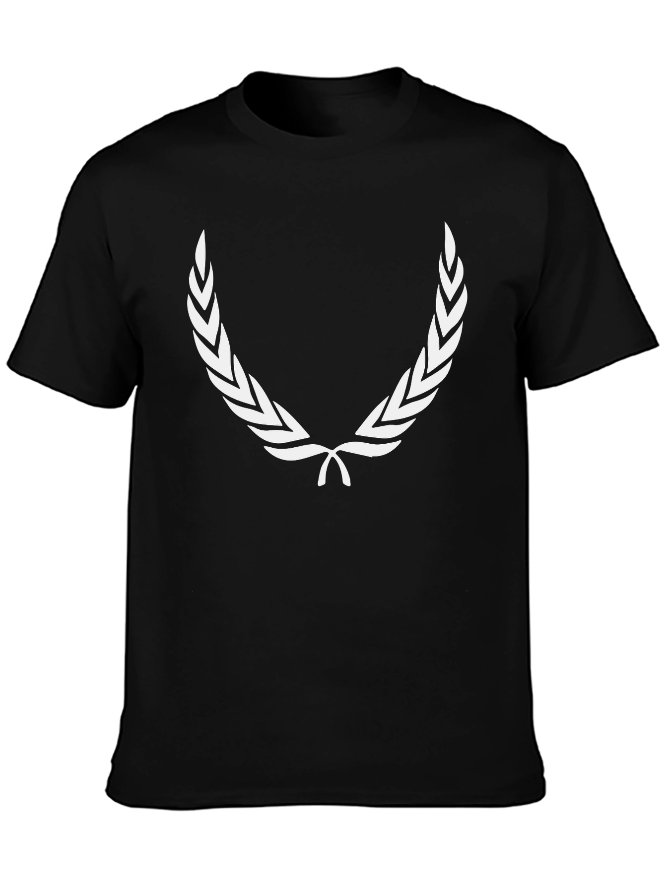 Mens Black T-Shirt with White Laurel Wreath Design