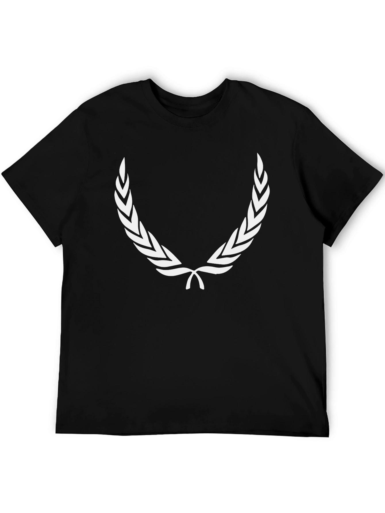 Mens Black T-Shirt with White Laurel Wreath Design