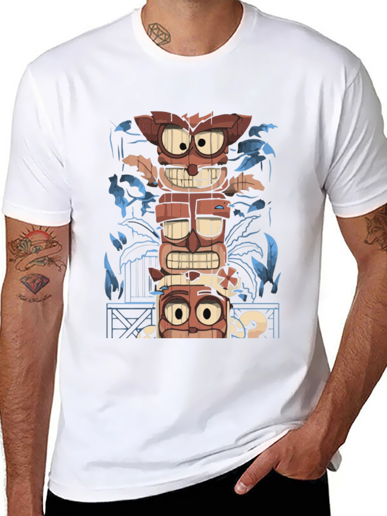 Tiki Totem Graphic Print T-Shirt - Mens Black Tee